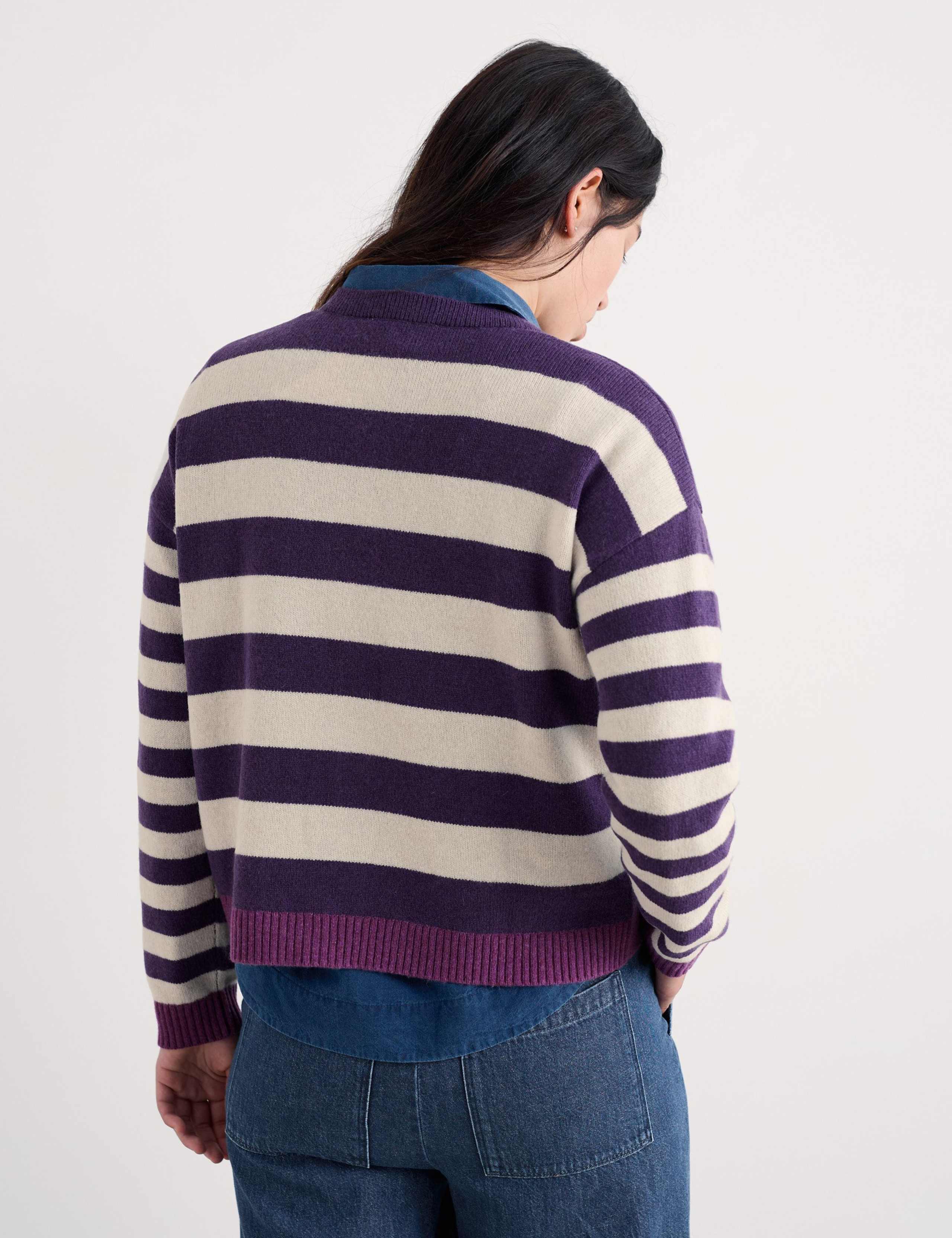 Wool Rich Striped Button Front Relaxed Cardigan 4 of 5