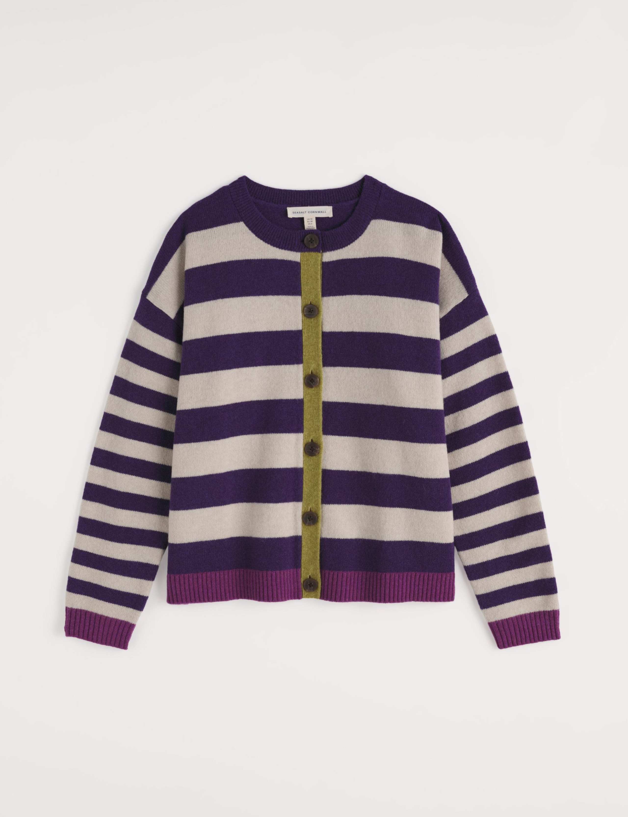 Wool Rich Striped Button Front Relaxed Cardigan 2 of 5