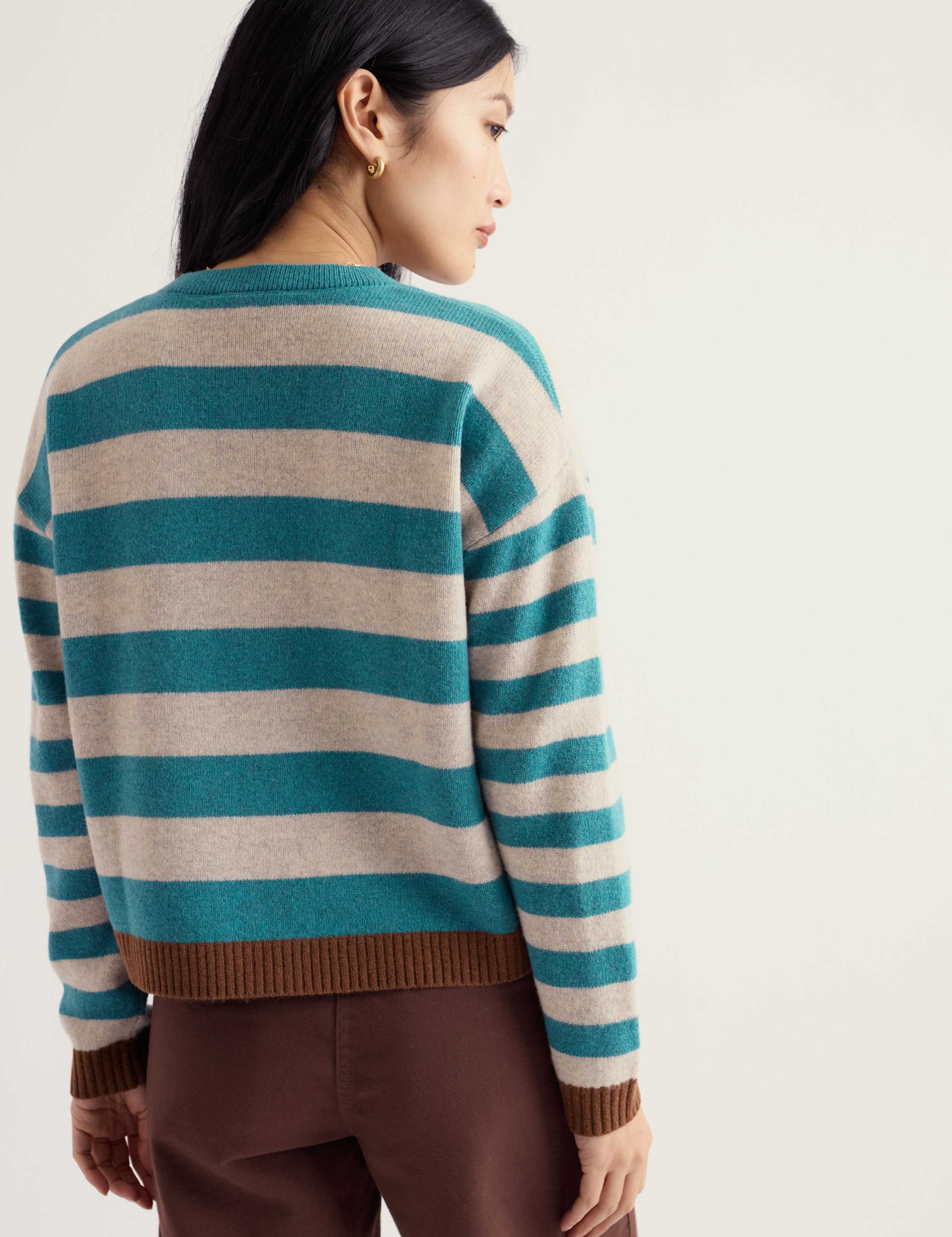 Wool Rich Striped Button Front Relaxed Cardigan 4 of 5