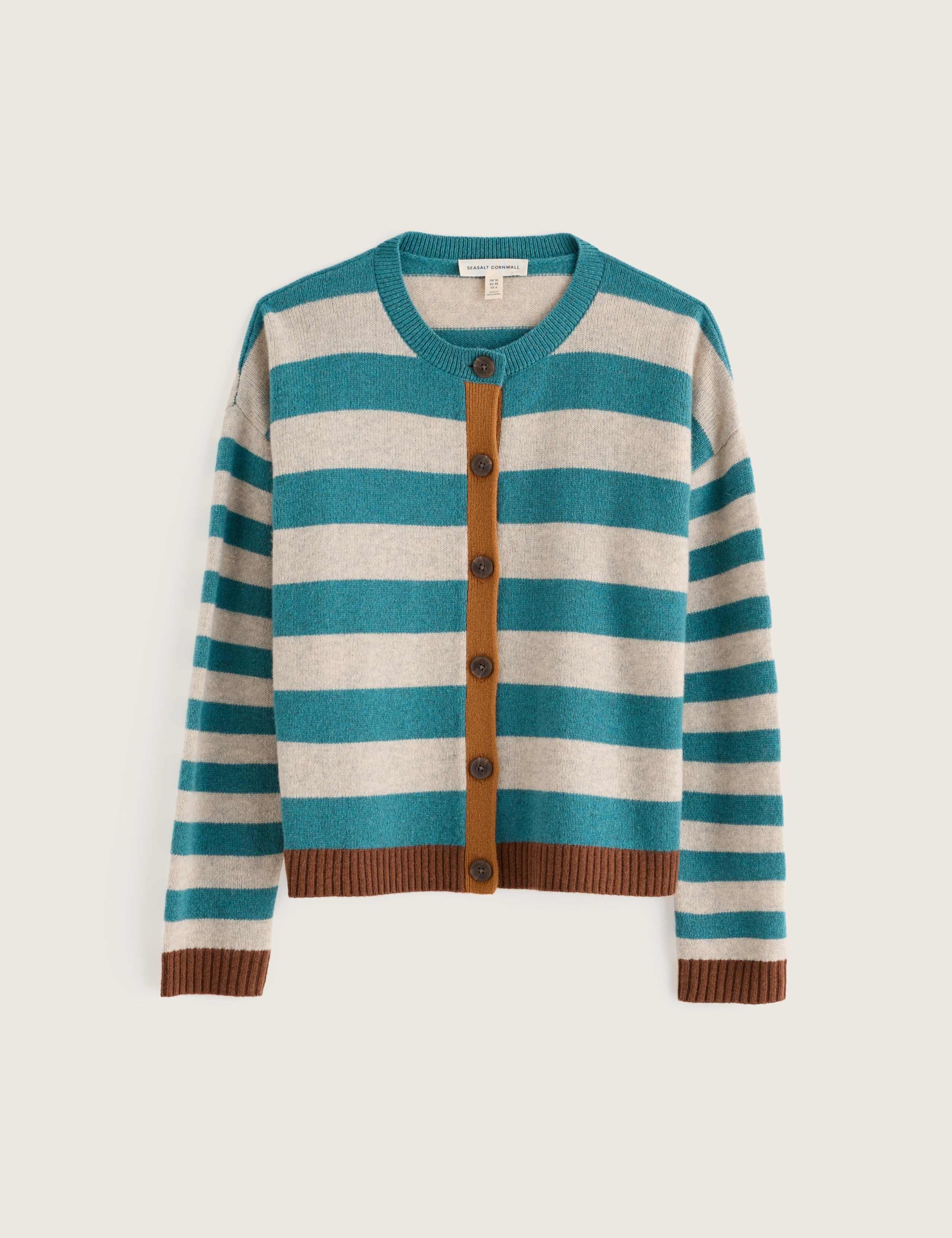 Wool Rich Striped Button Front Relaxed Cardigan 2 of 5