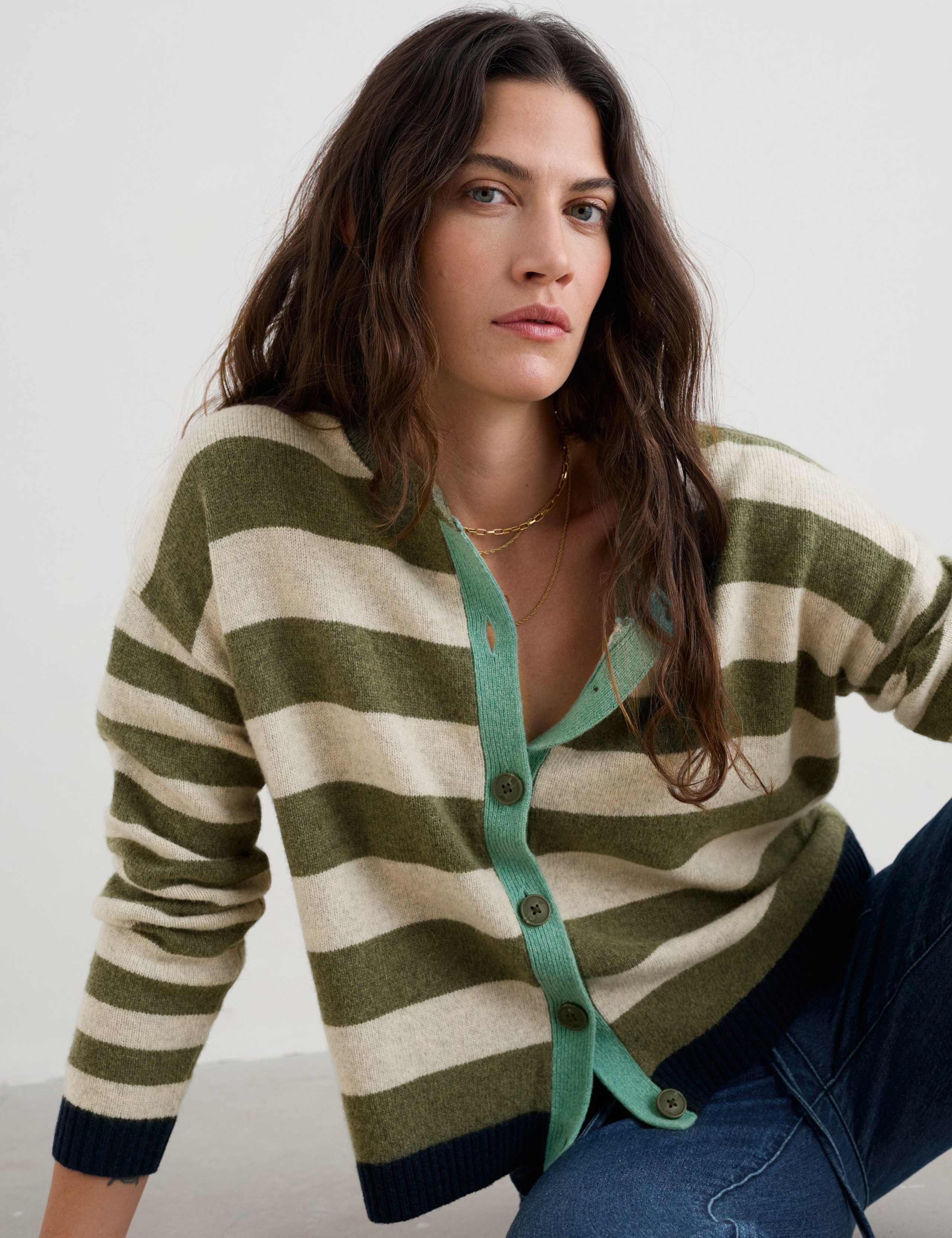 Wool Rich Striped Button Front Relaxed Cardigan 4 of 5