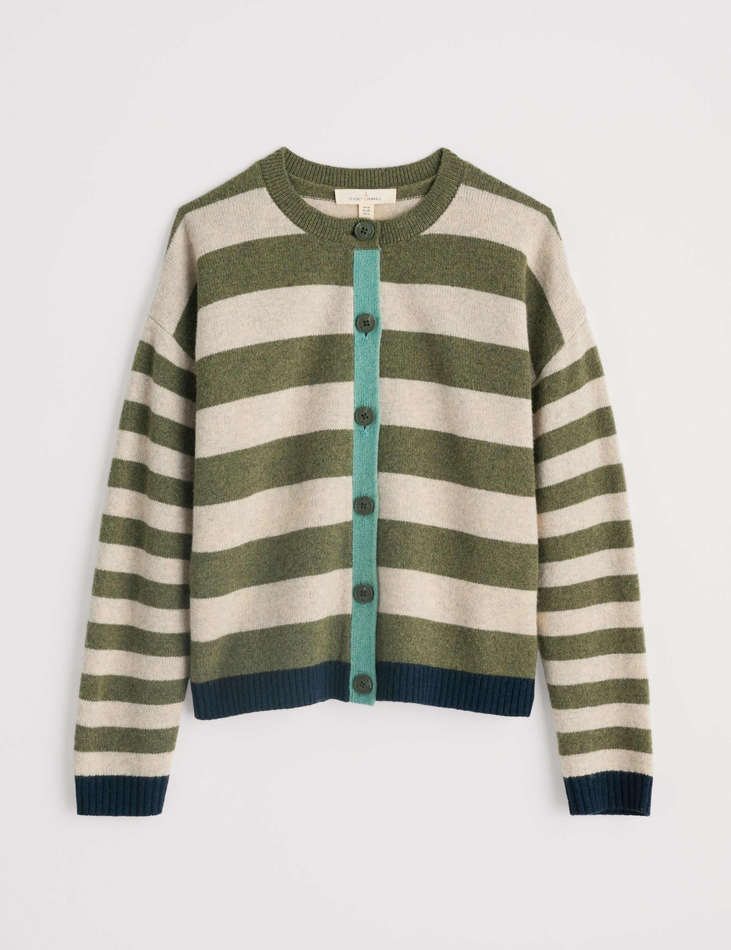 Wool Rich Striped Button Front Relaxed Cardigan 2 of 5