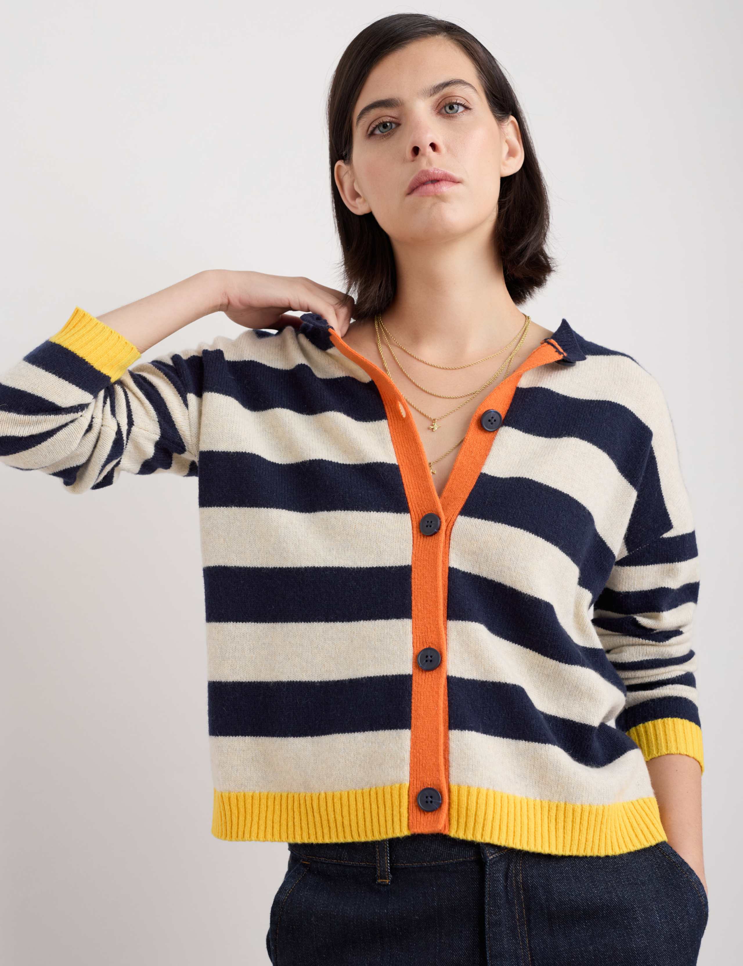 Wool Rich Striped Button Front Relaxed Cardigan 3 of 3