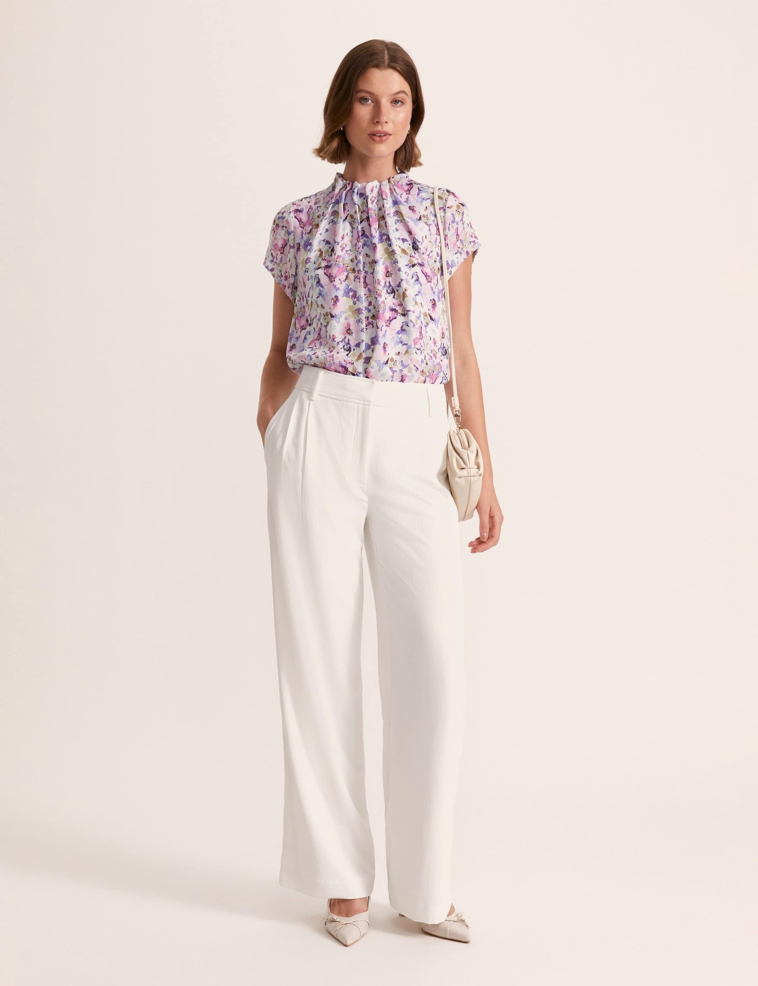 Pure Silk Floral Funnel Neck Angel Sleeve Top 2 of 6