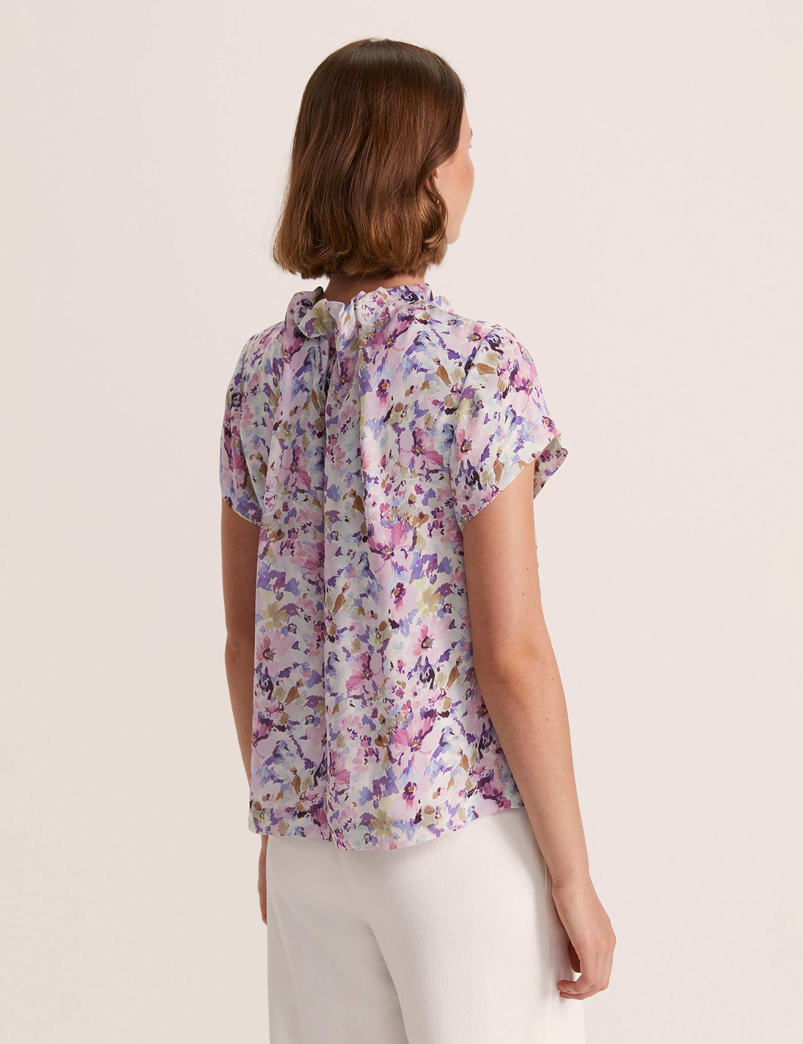 Pure Silk Floral Funnel Neck Angel Sleeve Top 4 of 6