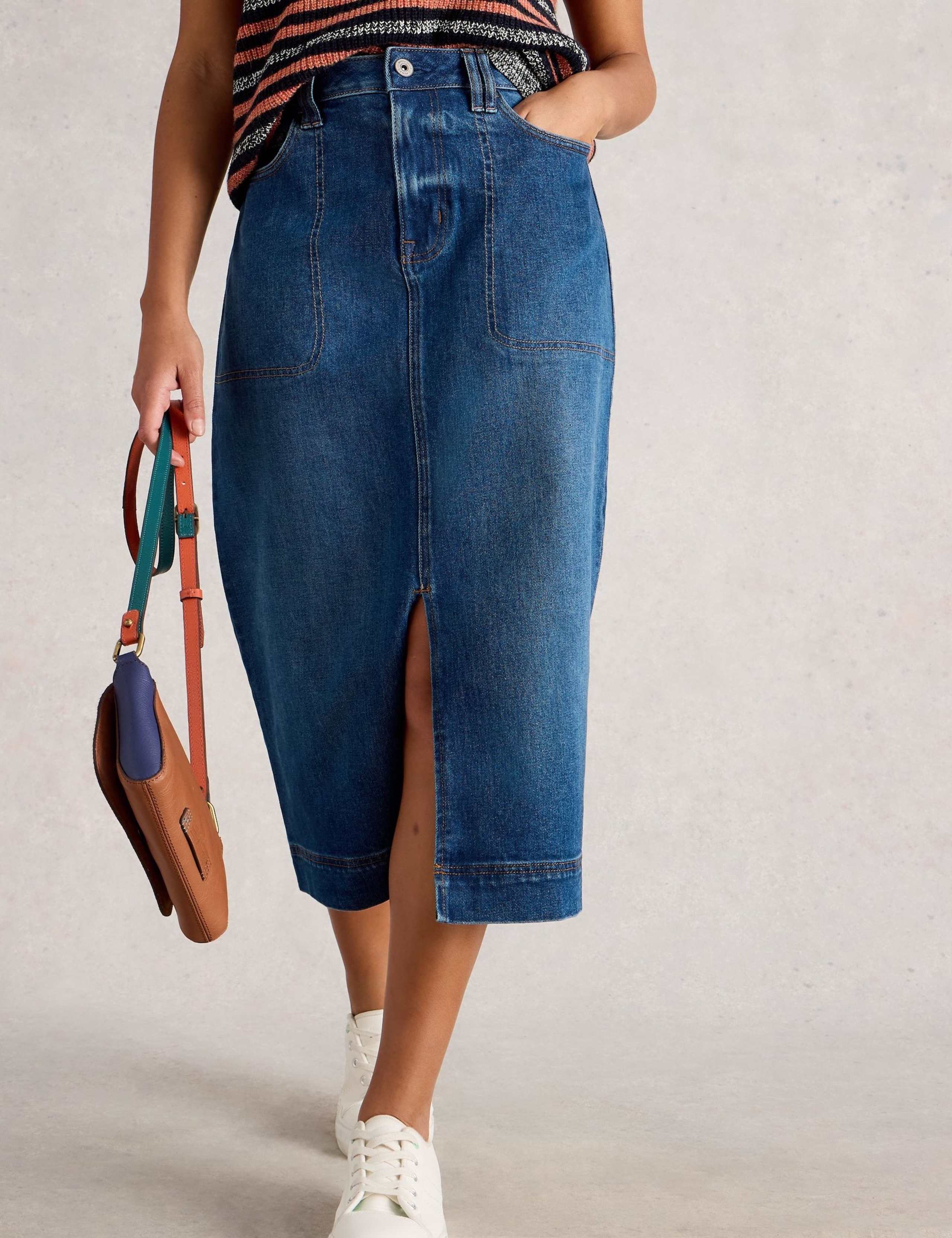 Denim Split Front Midi Skirt 3 of 6