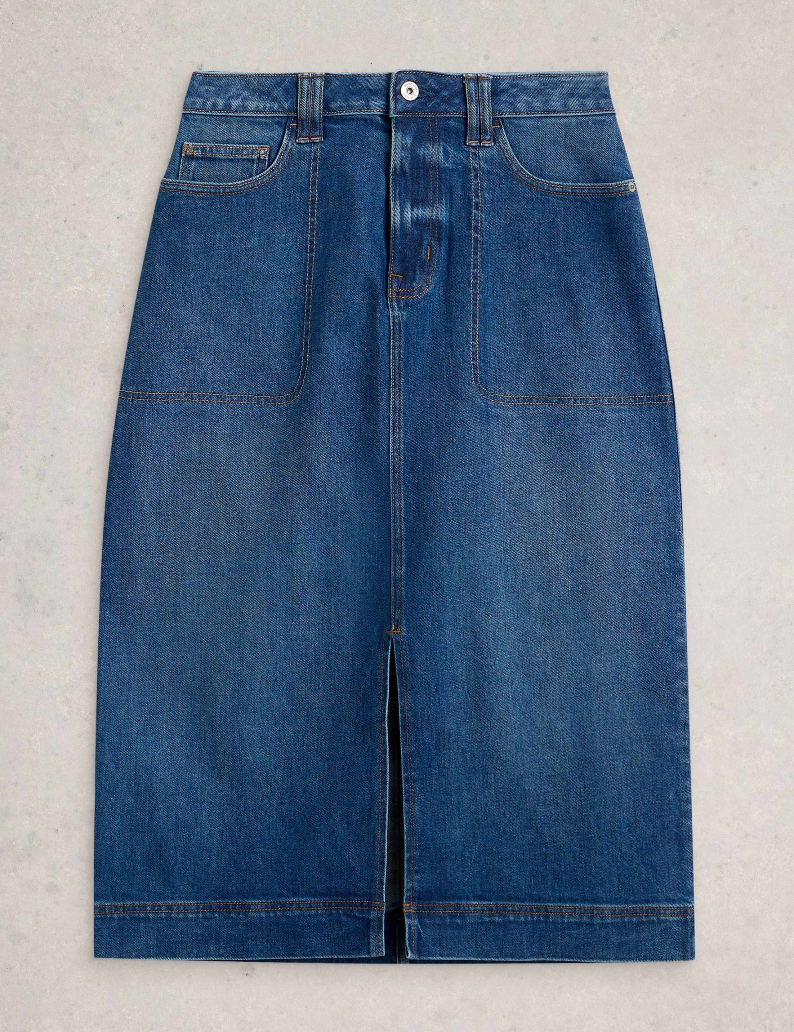 Denim Split Front Midi Skirt 2 of 6