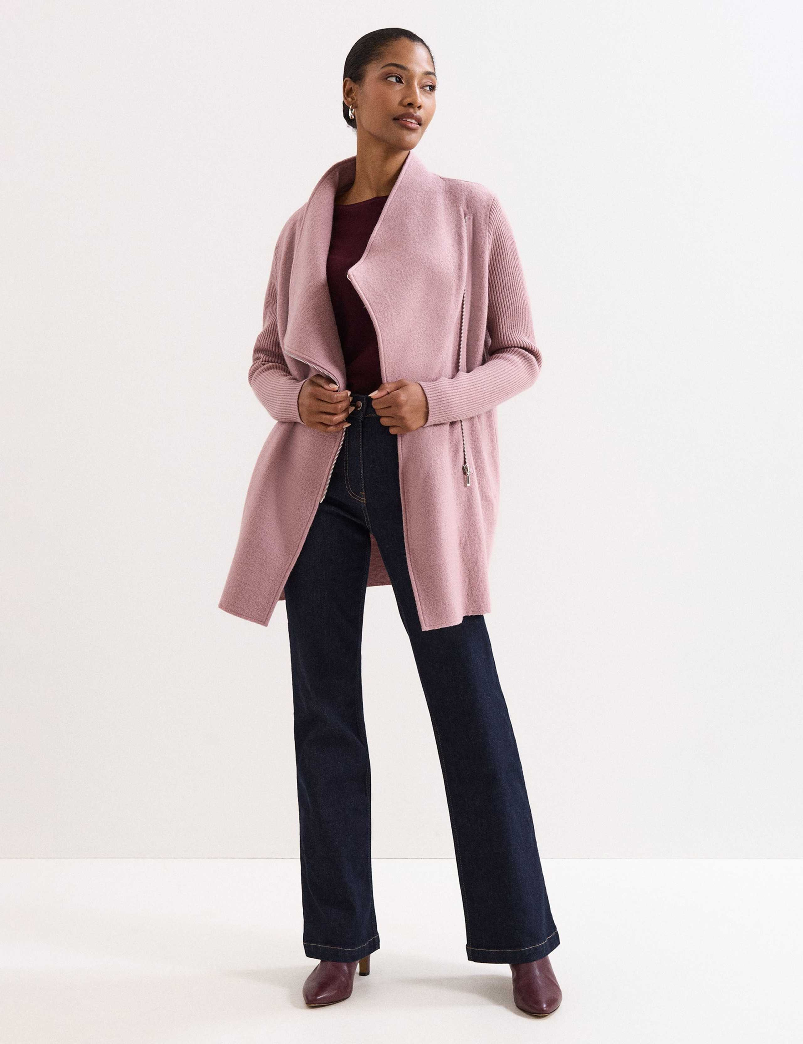 Wool Blend Zip Knit Wrap Coatigan 4 of 8