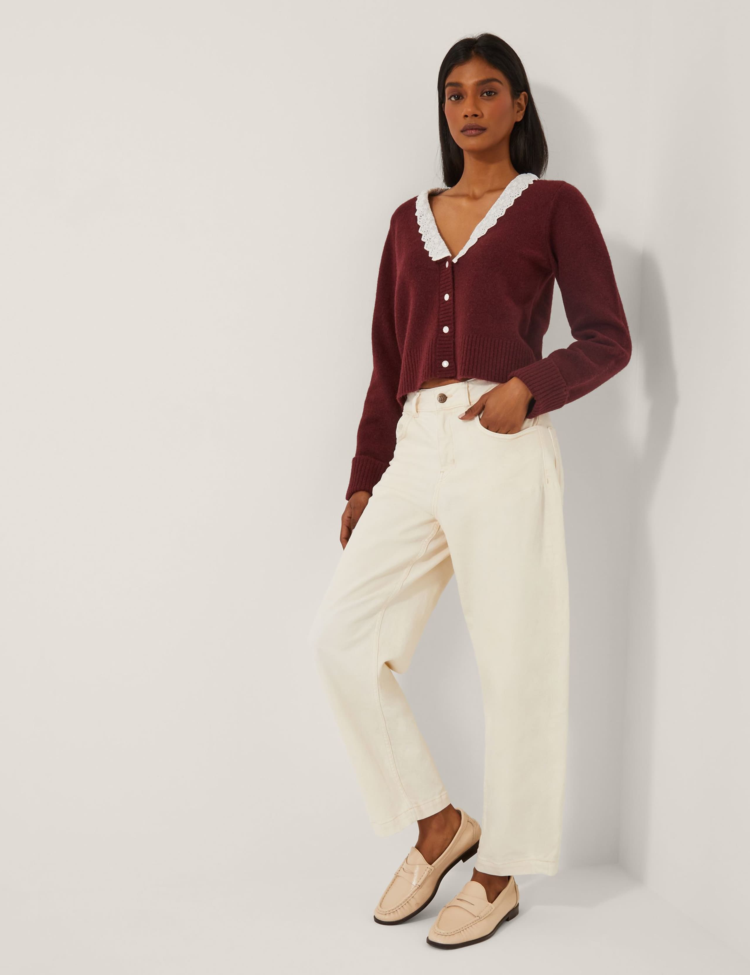 Broderie V-Neck Cardigan with Wool 3 of 5