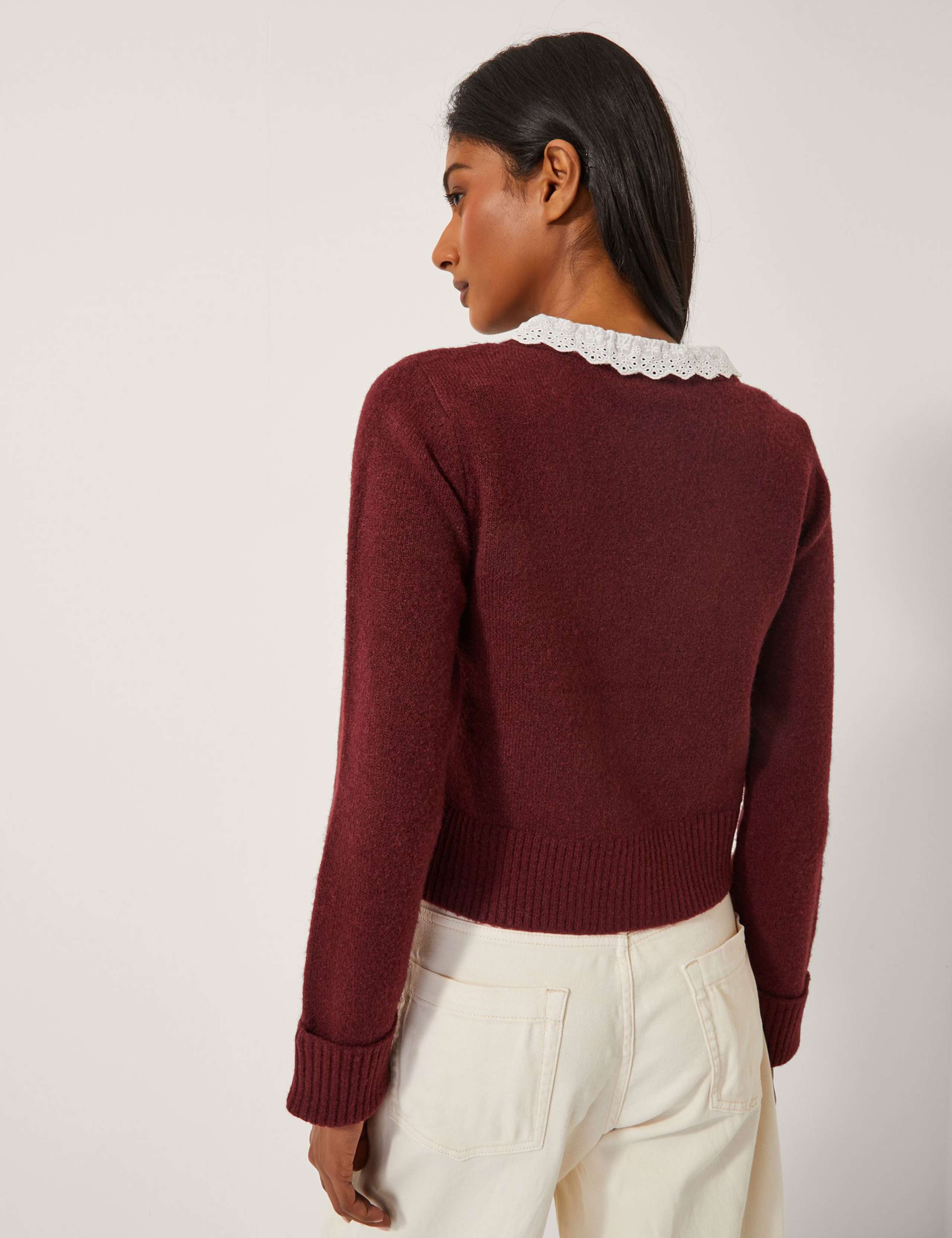 Broderie V-Neck Cardigan with Wool 4 of 5