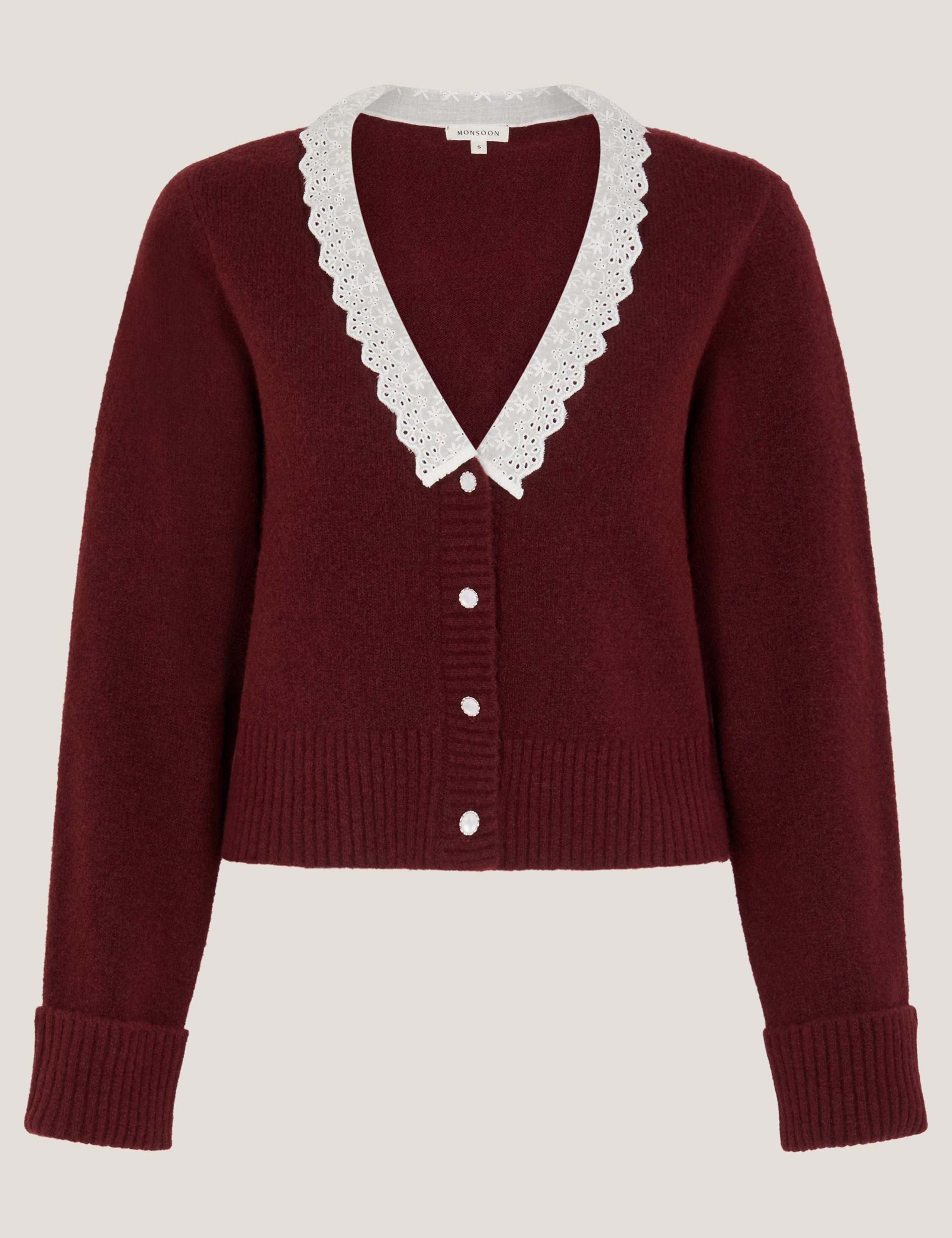 Broderie V-Neck Cardigan with Wool 2 of 5