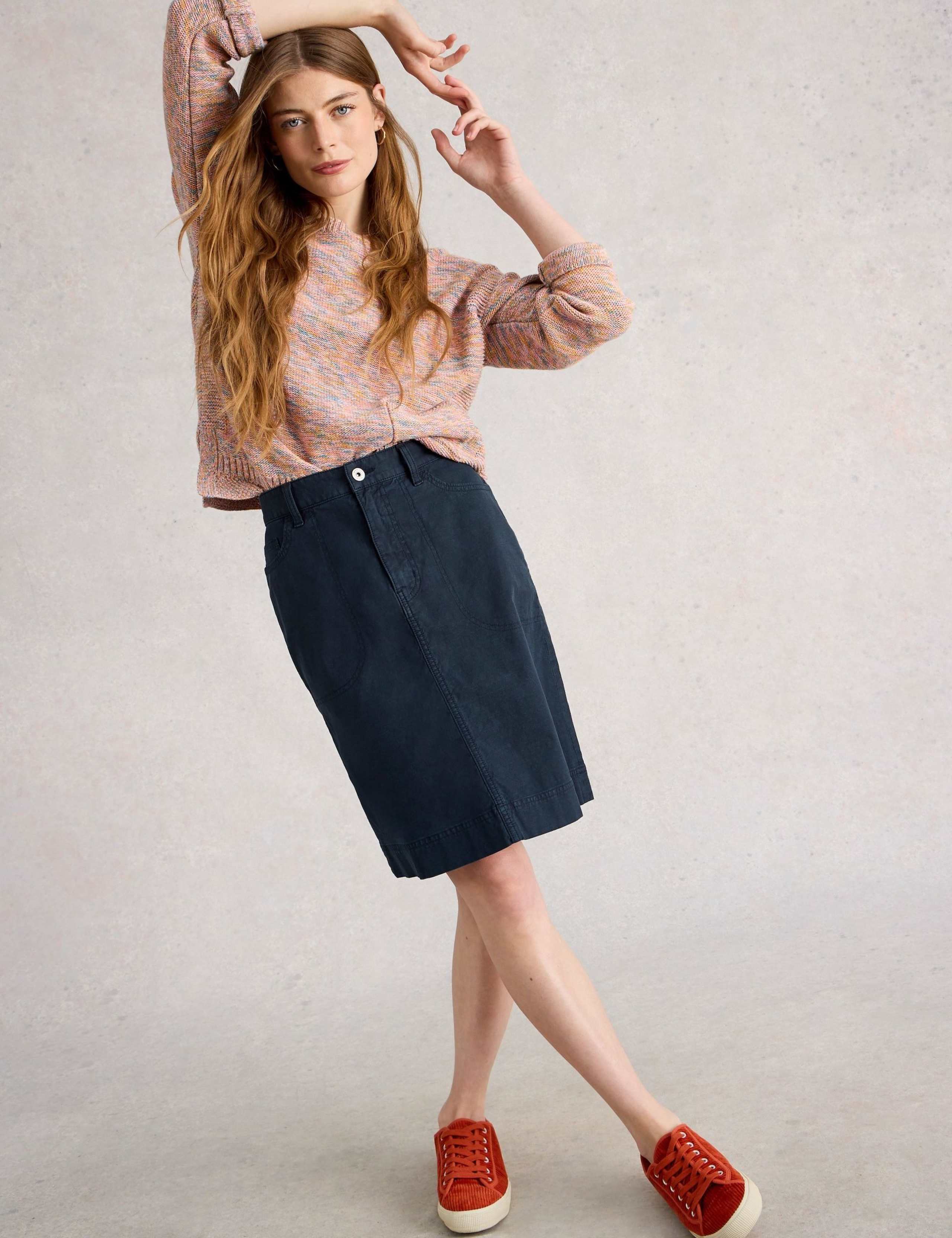 Cotton Rich Knee Length A-Line Skirt 3 of 6