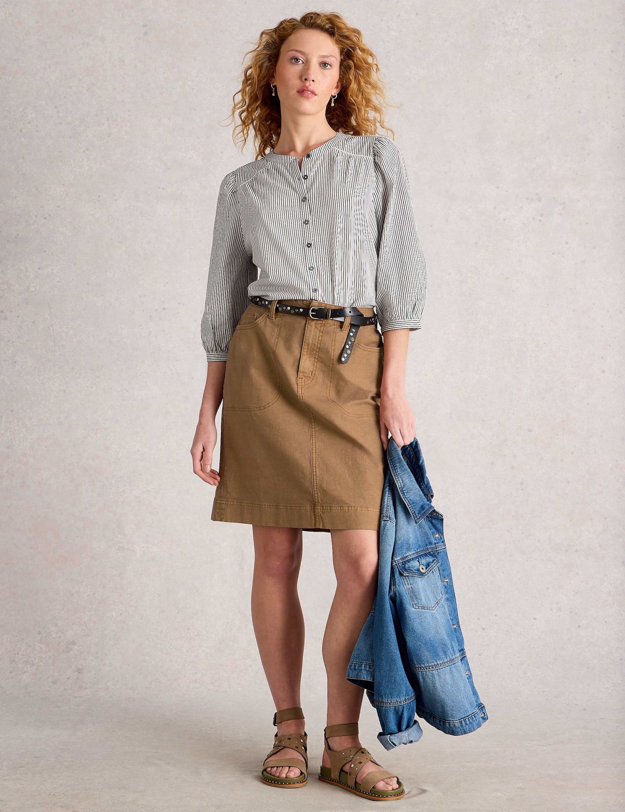 Cotton Rich Knee Length A-Line Skirt 1 of 6