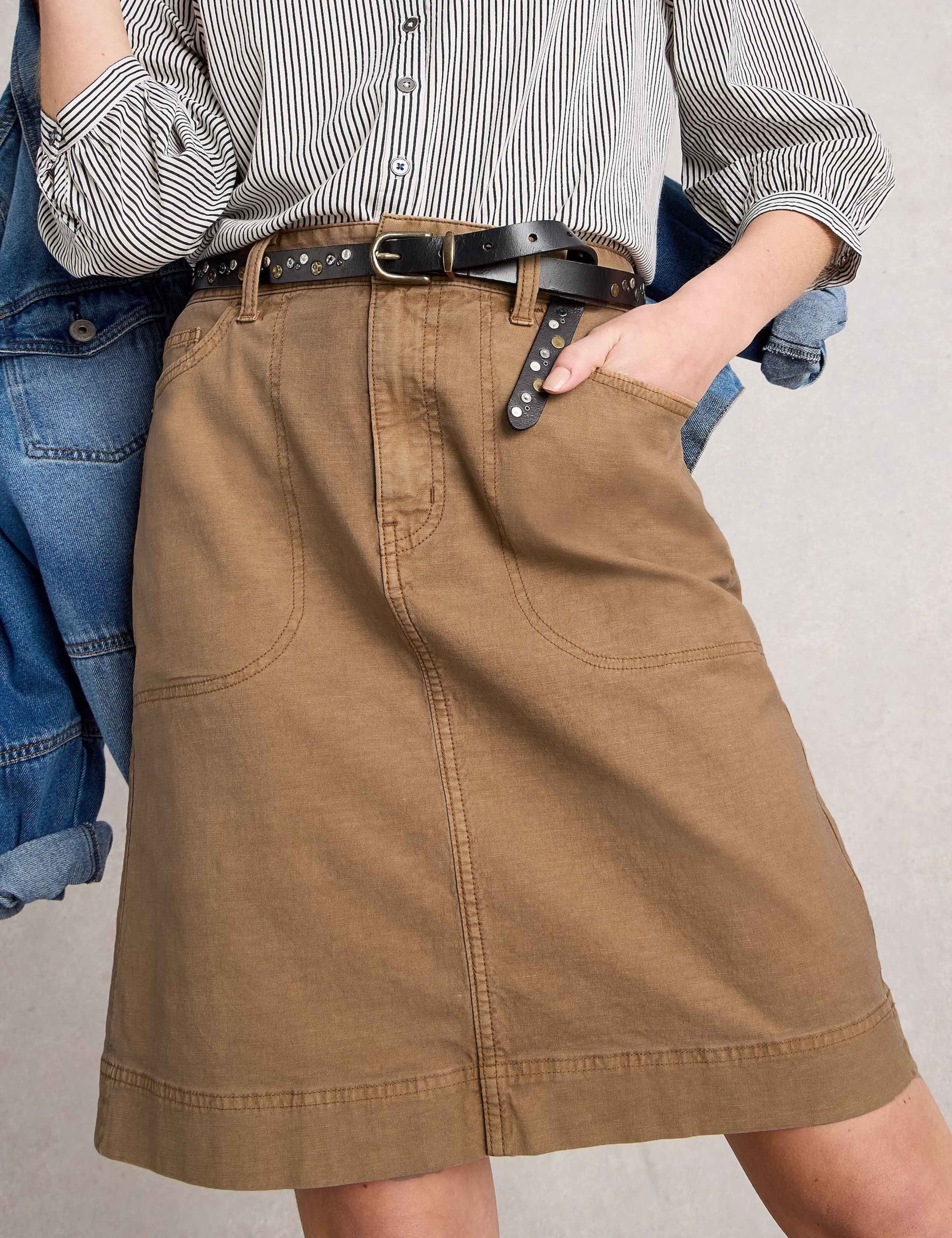 Cotton Rich Knee Length A-Line Skirt 3 of 6