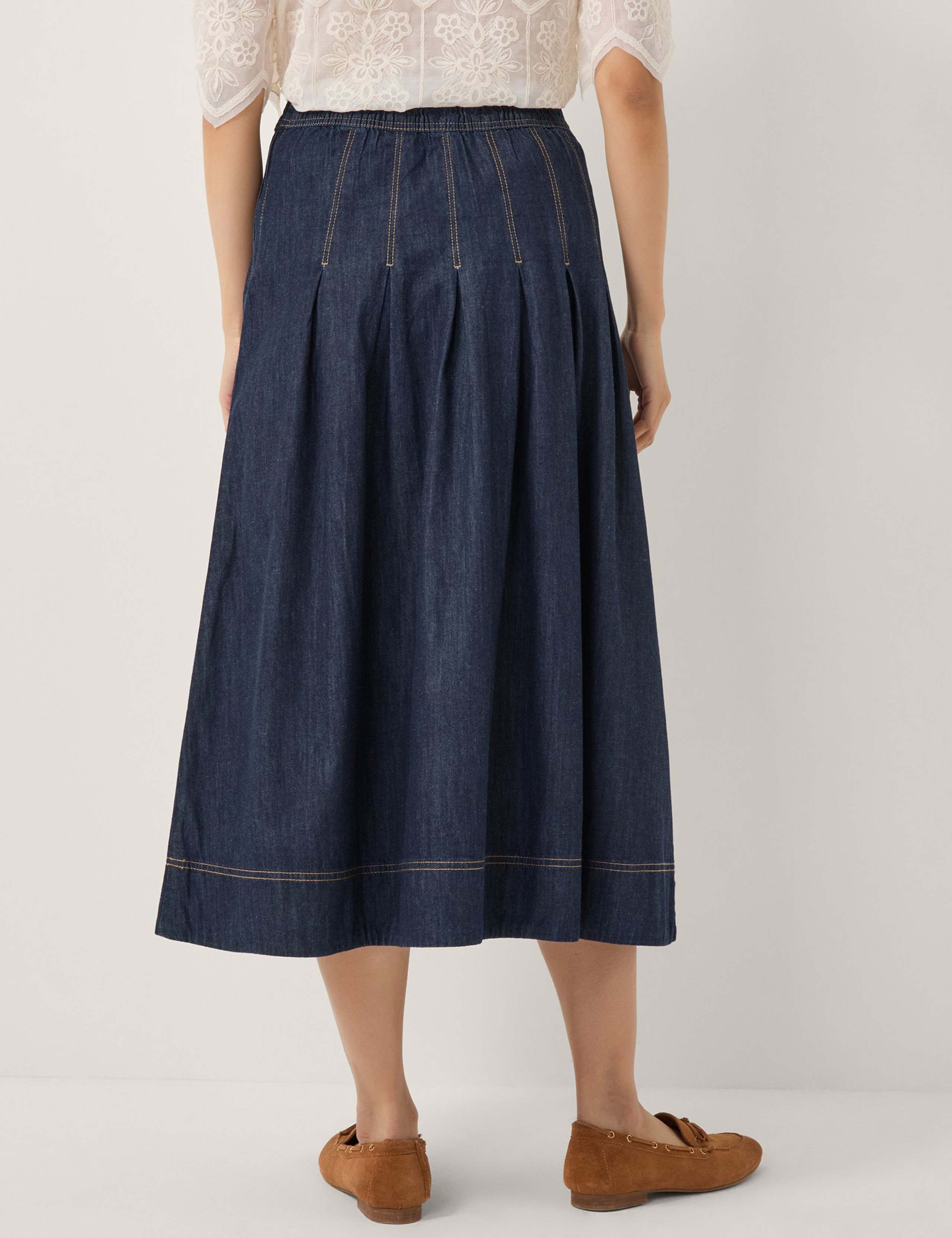 Denim Pleated Midi Skirt 4 of 5