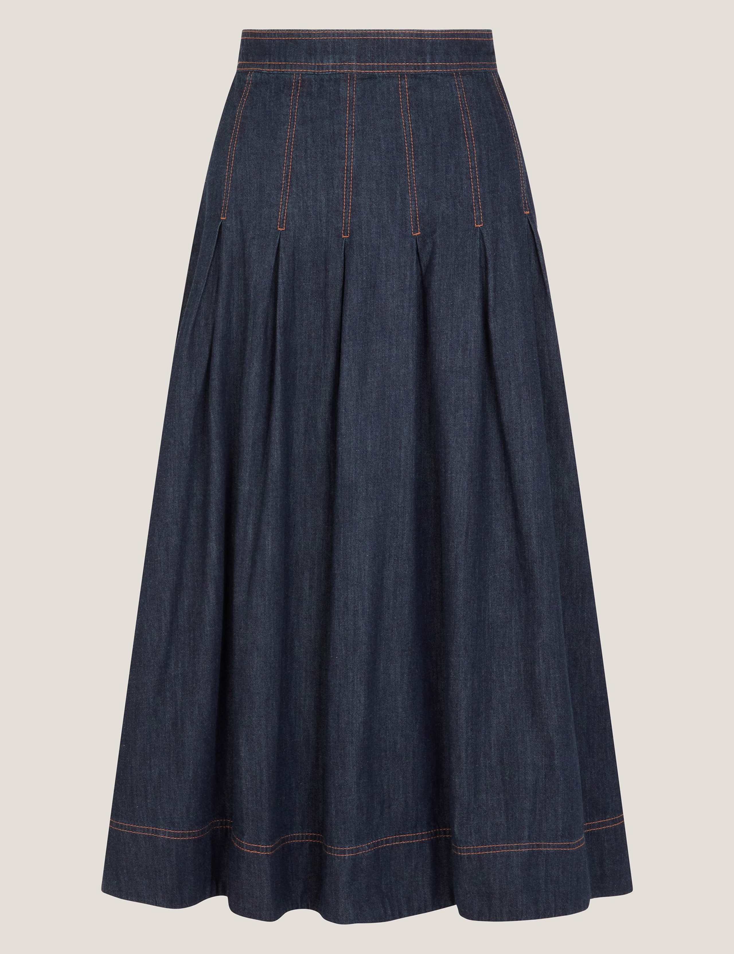 Denim Pleated Midi Skirt 2 of 5