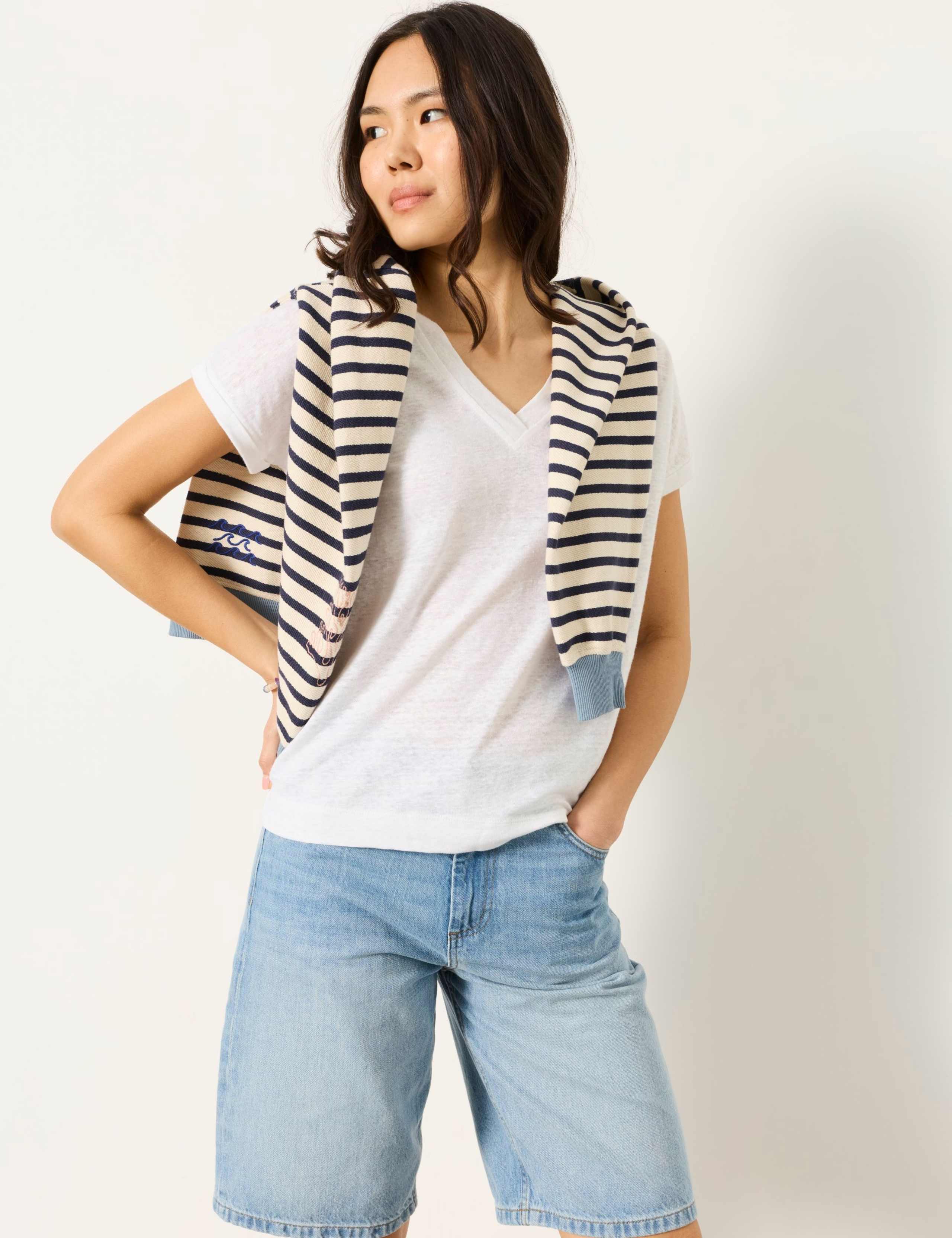 Pure Linen V-Neck T-Shirt 1 of 6