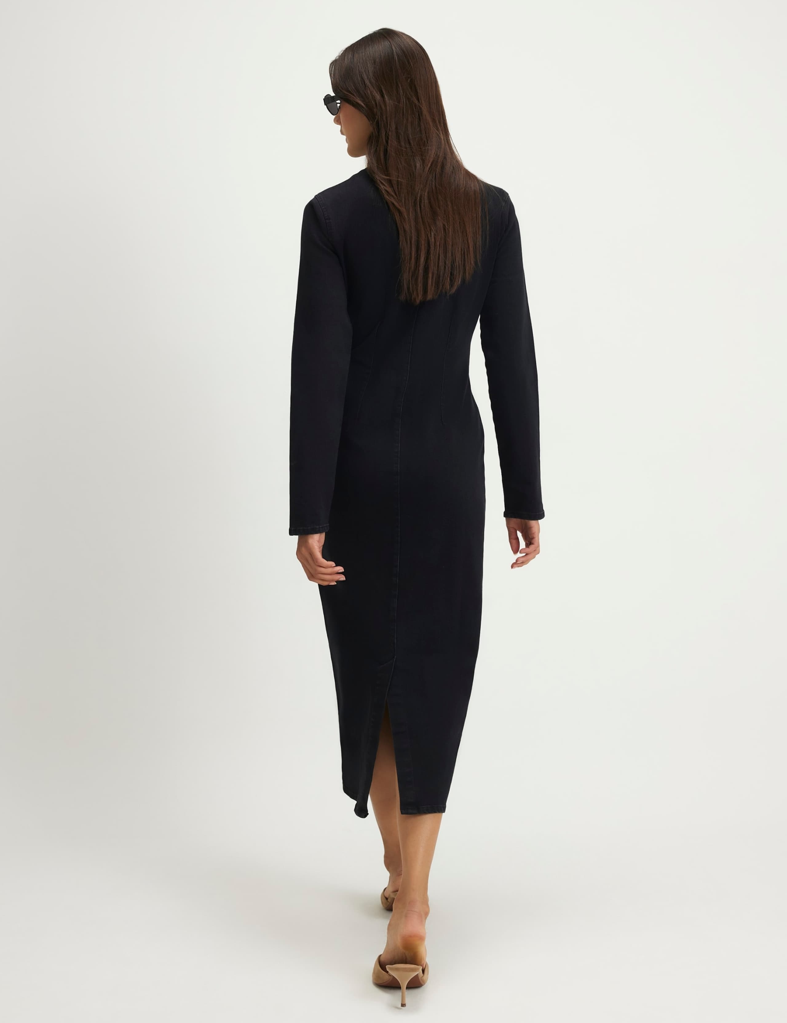 Cotton Rich Zip Up Midi Bodycon Dress 2 of 6