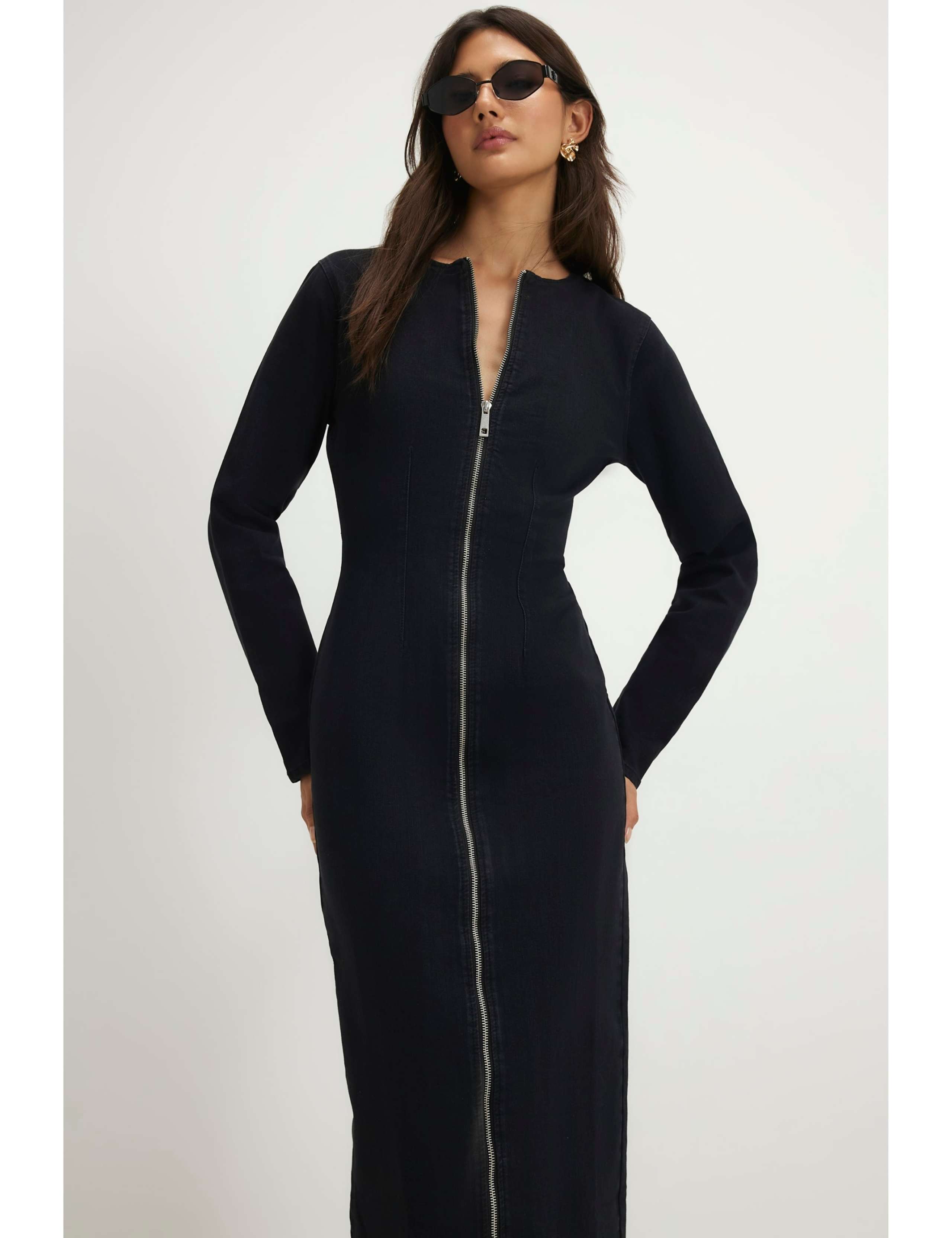 Cotton Rich Zip Up Midi Bodycon Dress 4 of 6