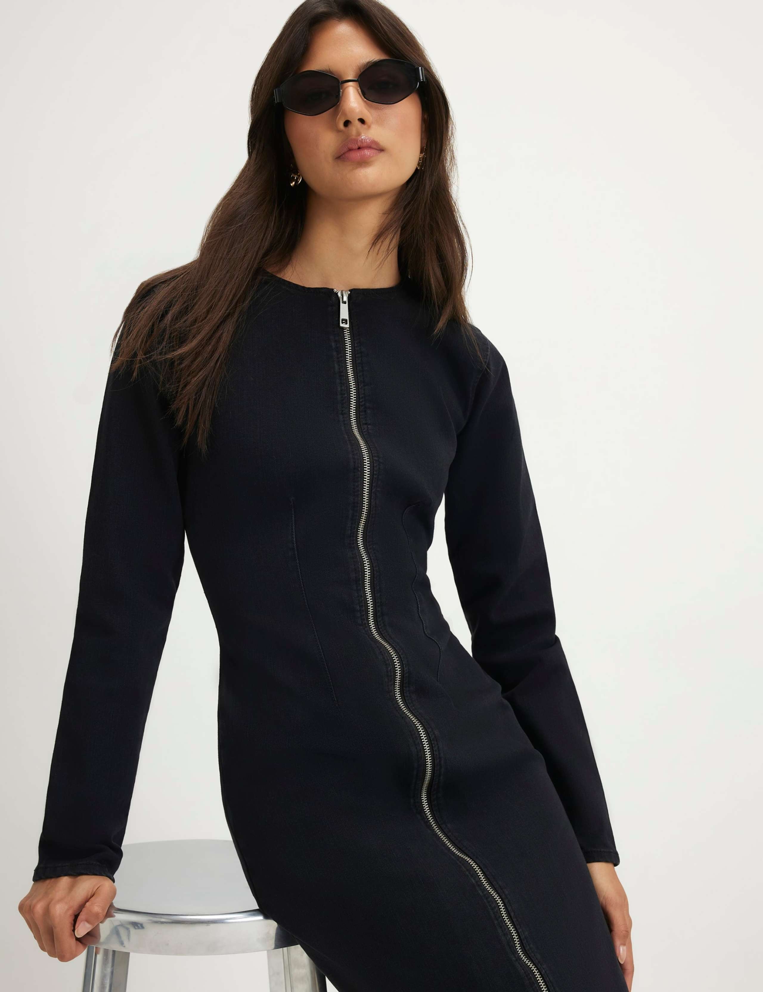 Cotton Rich Zip Up Midi Bodycon Dress 5 of 6