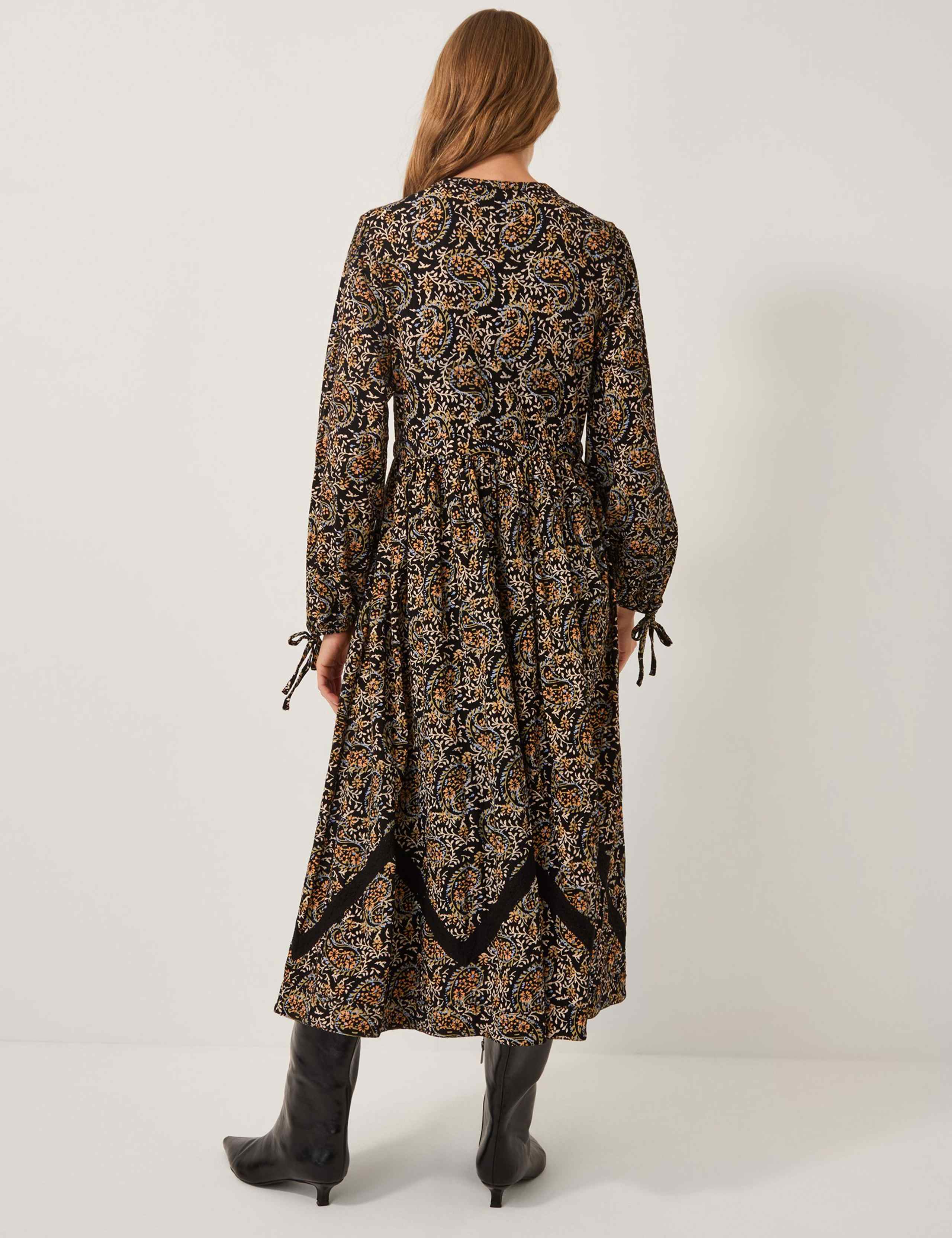 Cotton Rich Printed V-Neck Midi Tea Dress 3 of 4