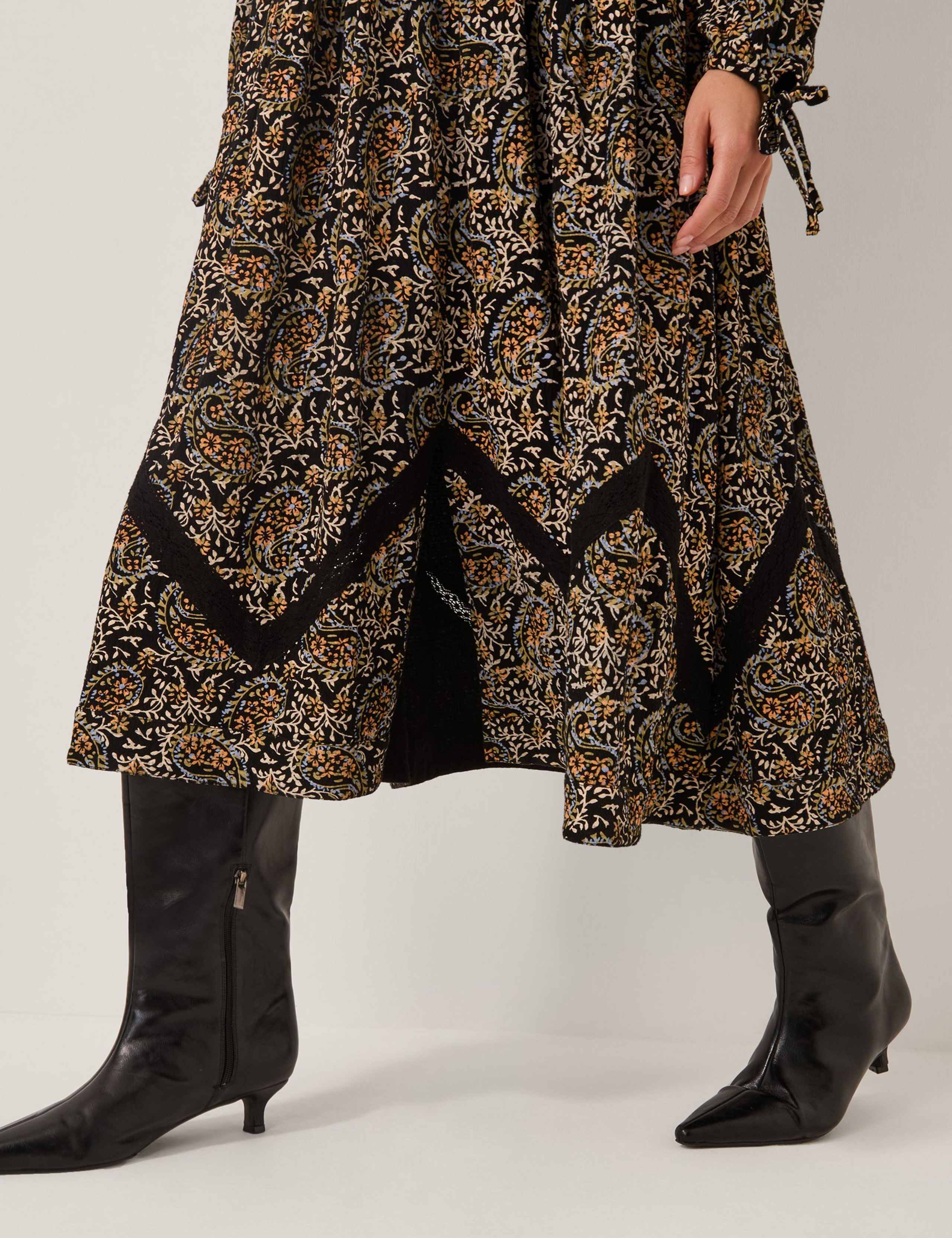 Cotton Rich Printed V-Neck Midi Tea Dress 4 of 4