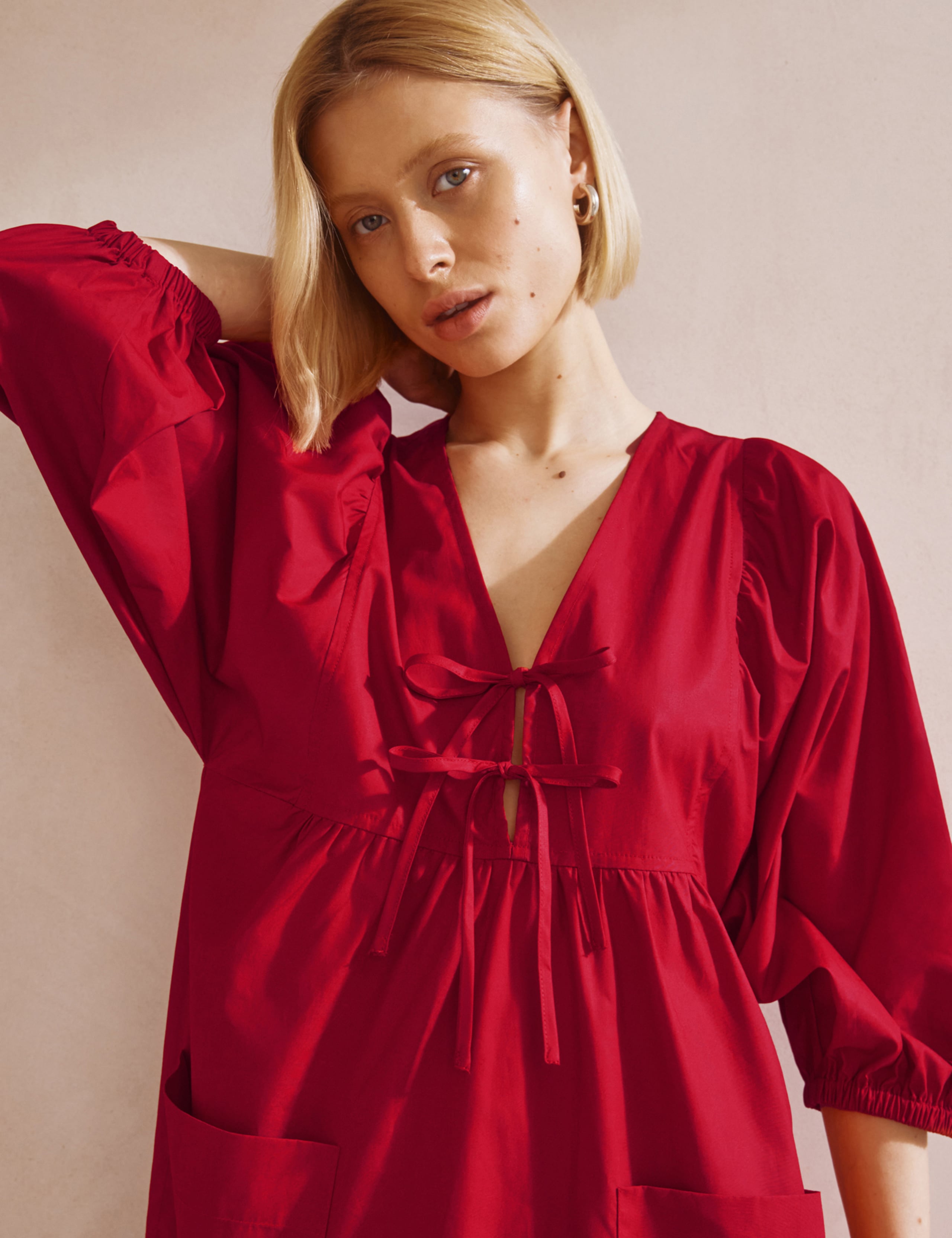 Pure Cotton Tie Neck Midaxi Smock Dress 4 of 5