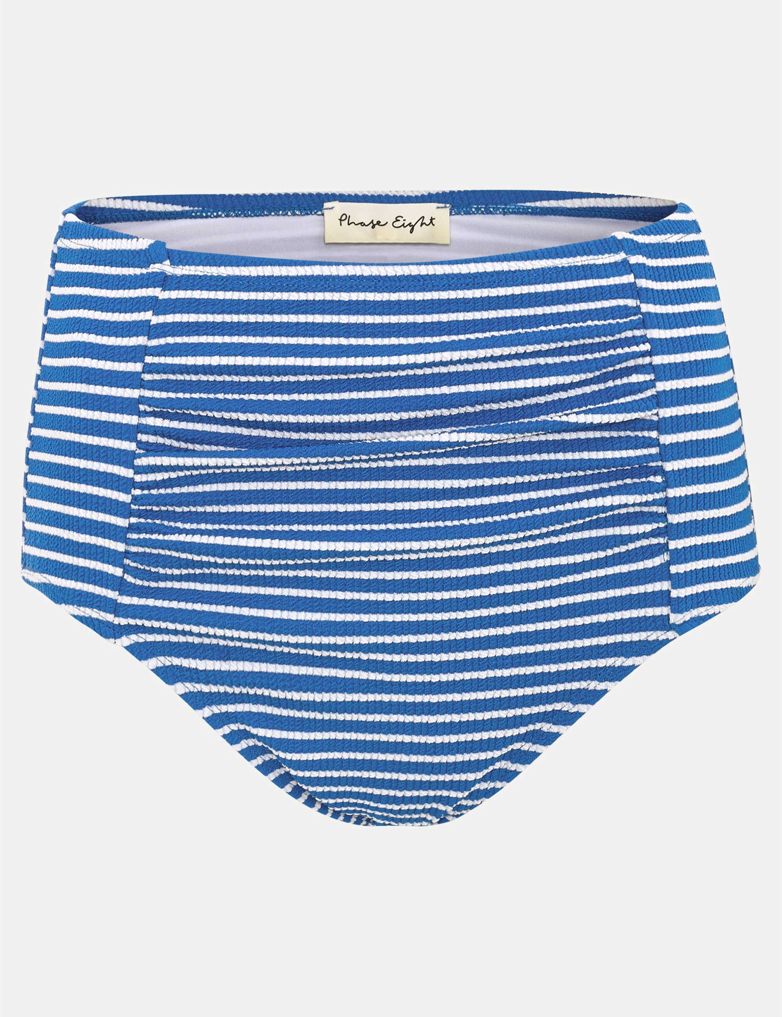 Striped Ruched High Waisted Bikini Bottoms 2 of 6