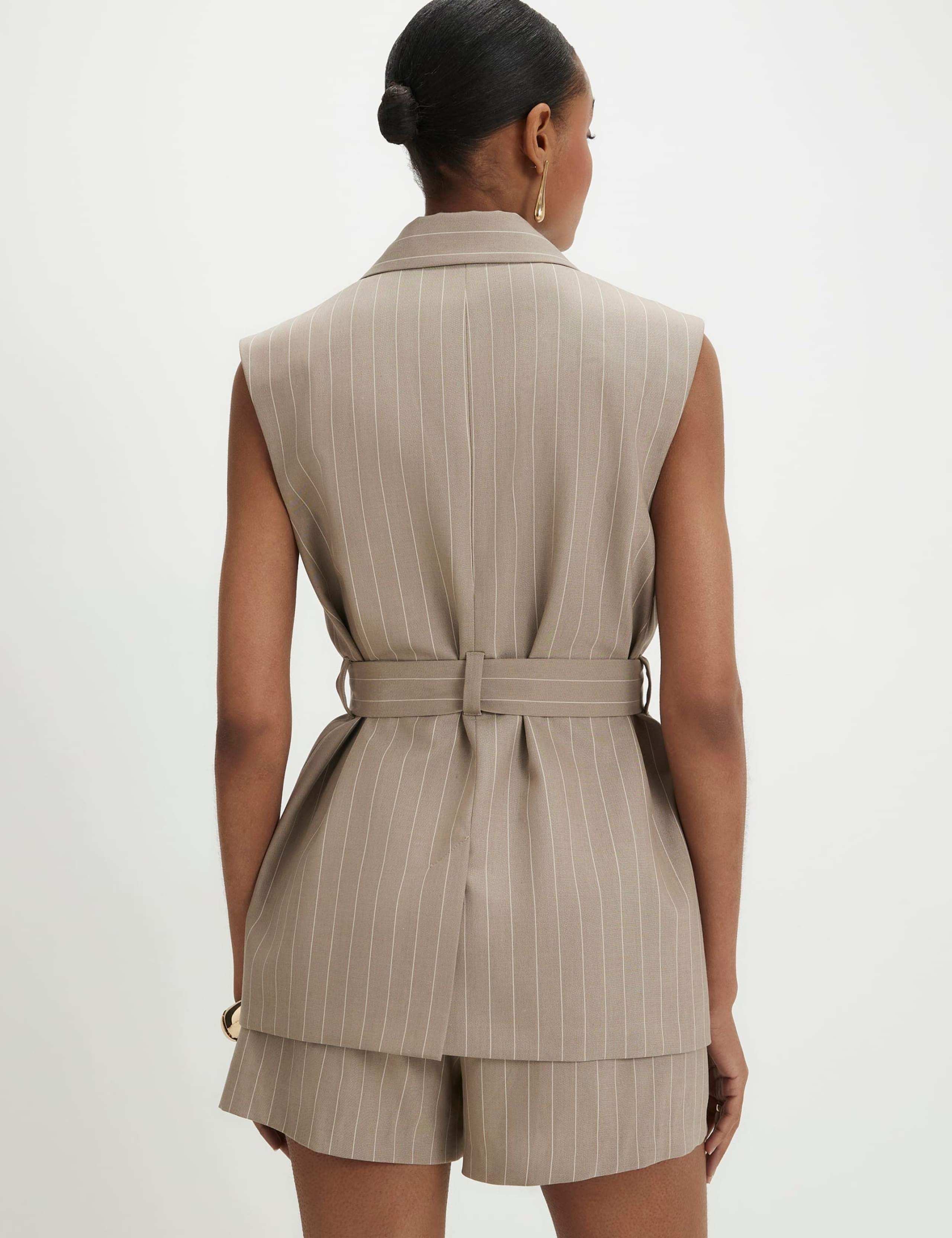 Striped Tie Waist Longline Waistcoat 2 of 4