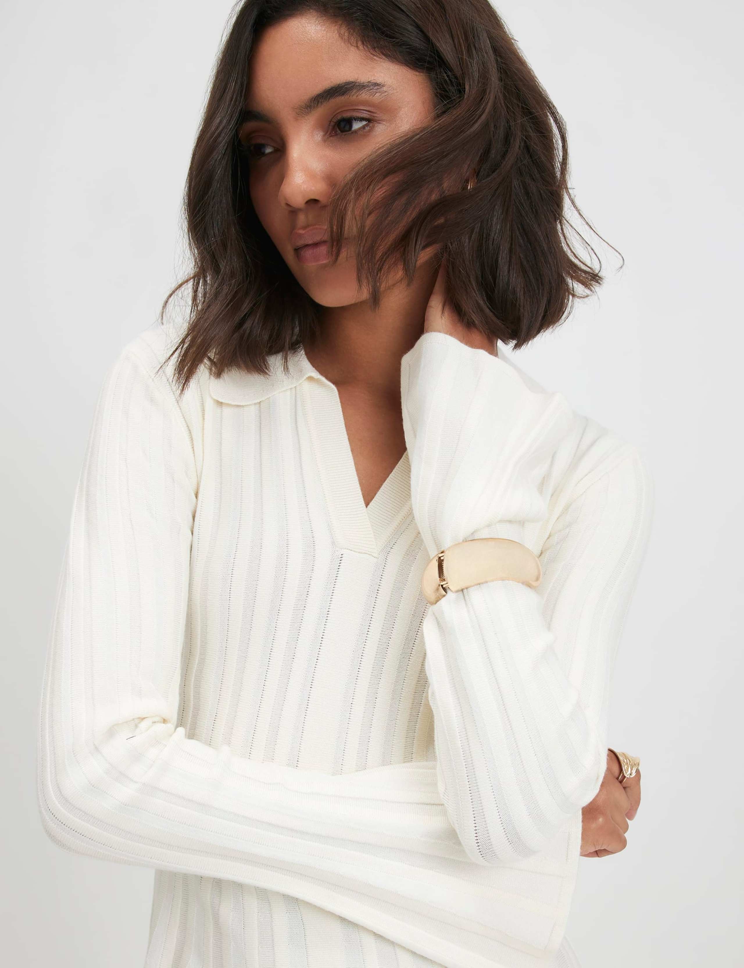 Ribbed Collared V-Neck Mini Jumper Dress 2 of 4