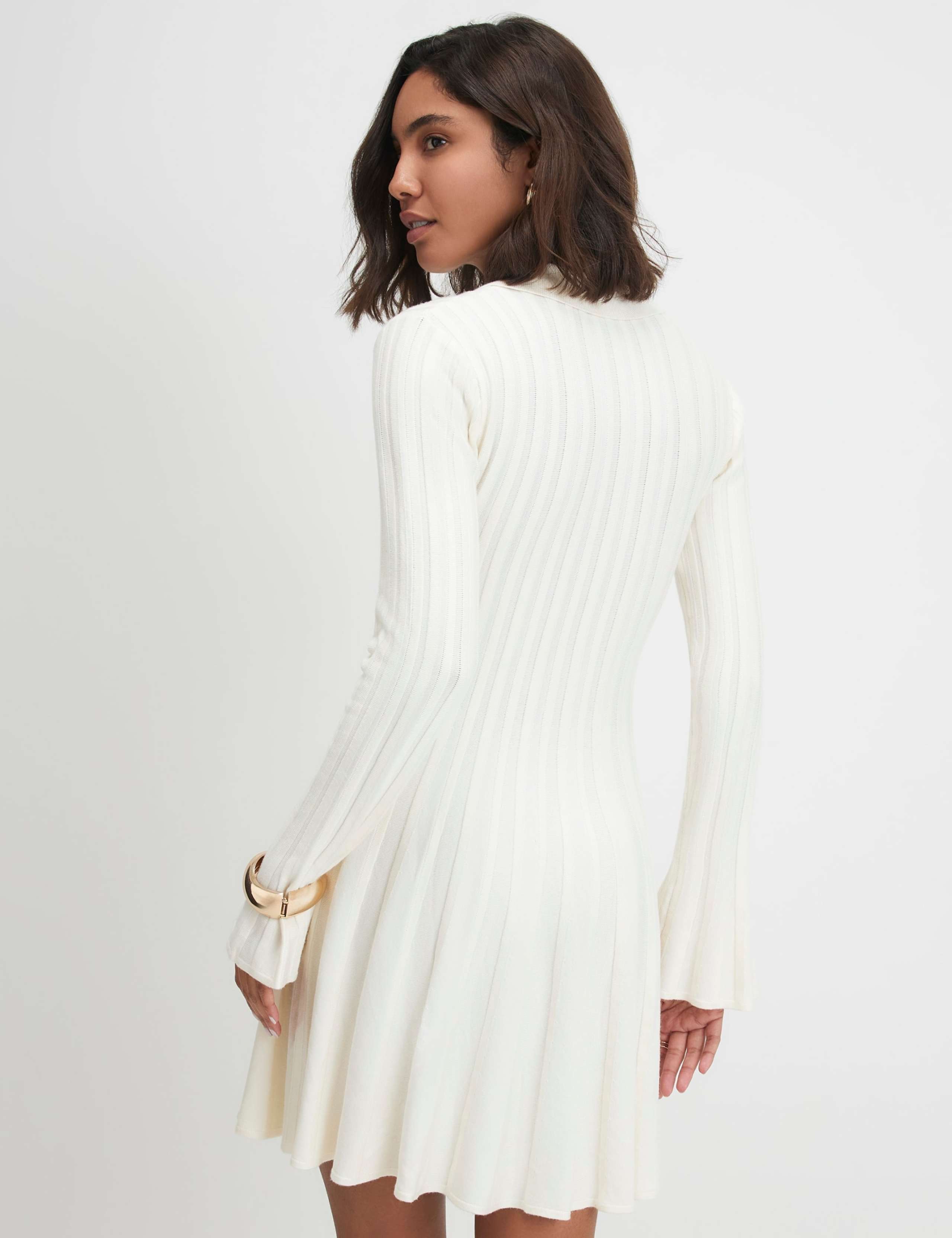 Ribbed Collared V-Neck Mini Jumper Dress 3 of 4