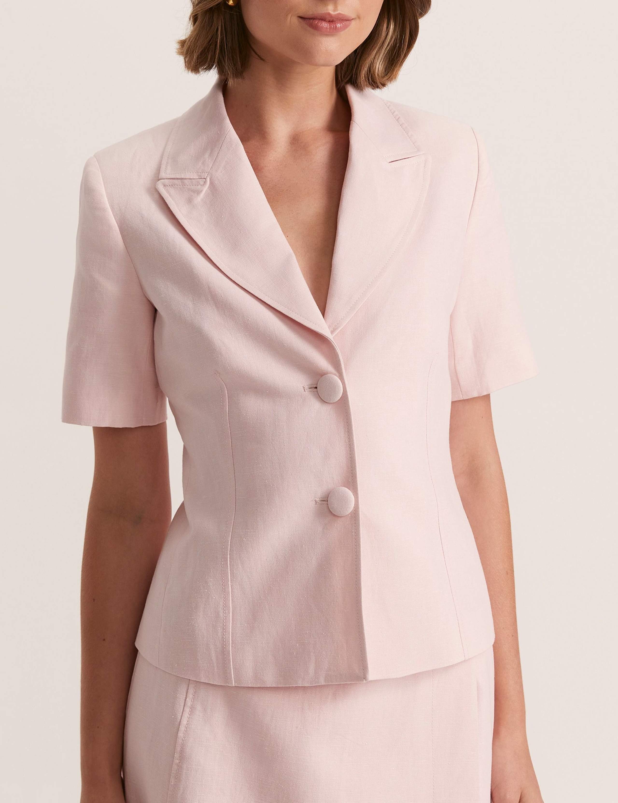 Linen Blend Tailored Short Sleeve Blazer 2 of 6