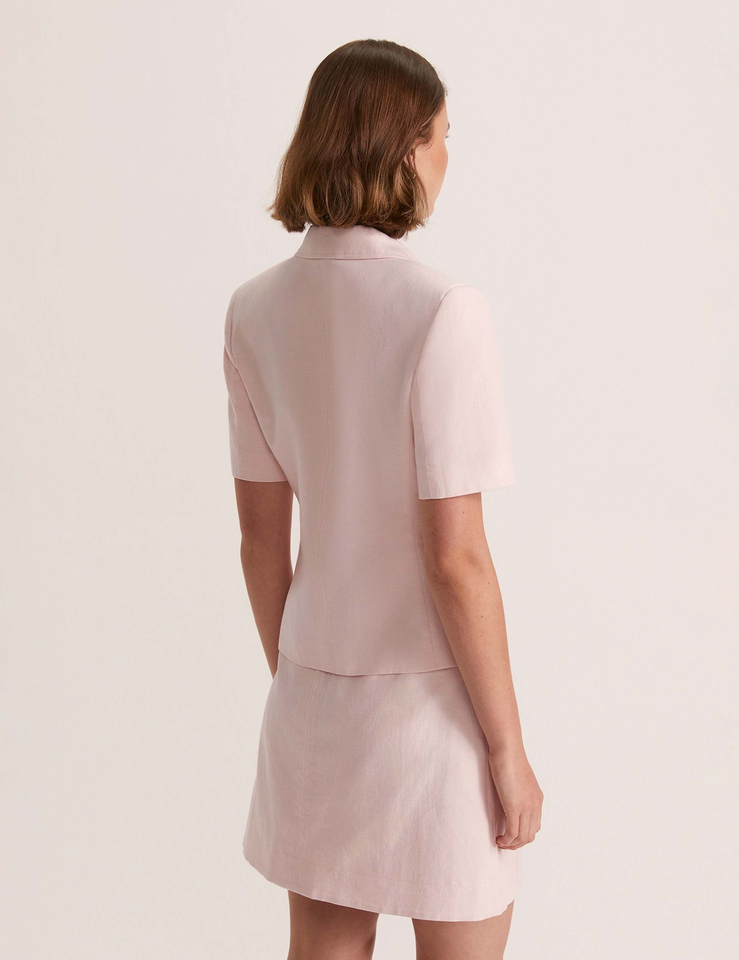 Linen Blend Tailored Short Sleeve Blazer 3 of 6