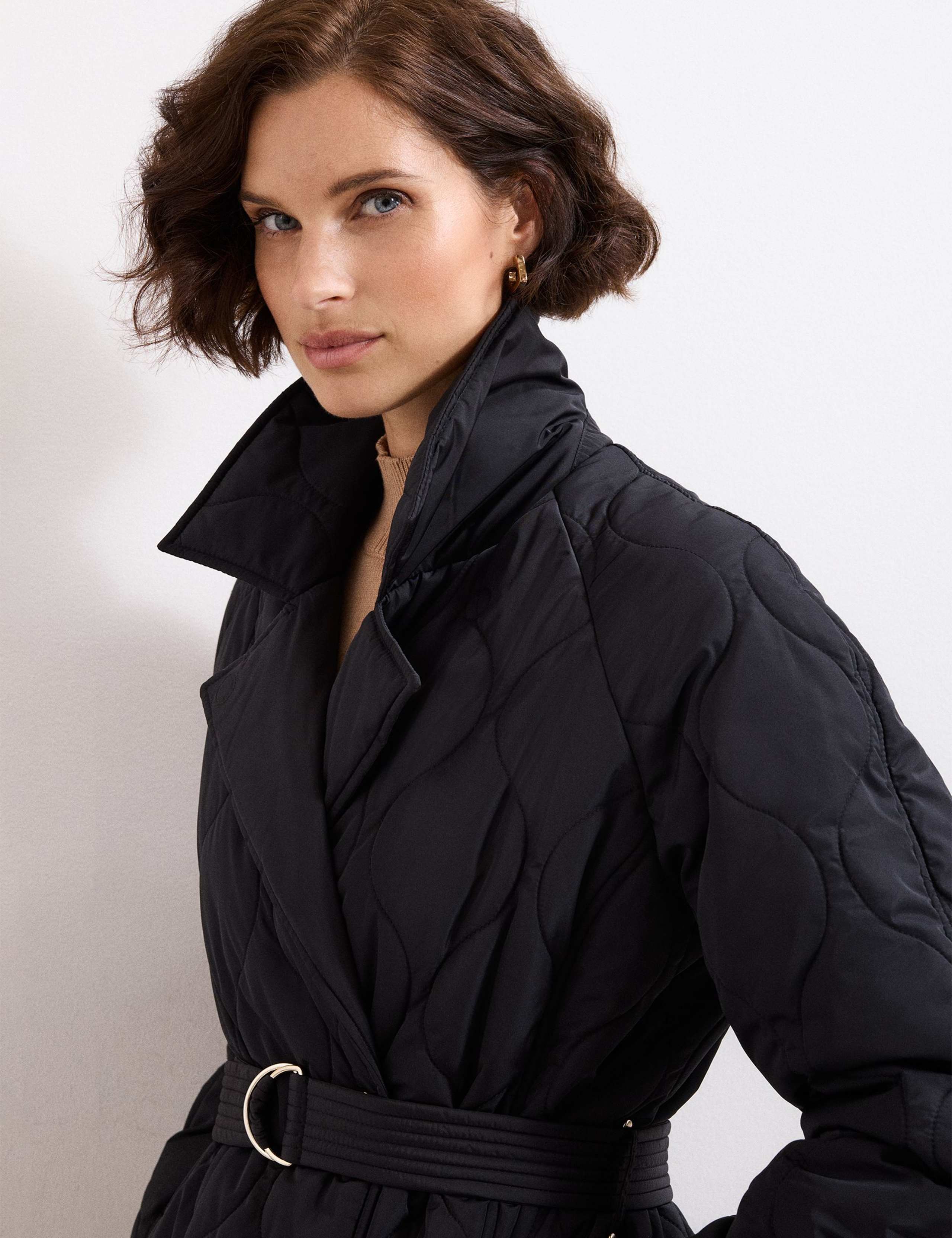 Quilted Collared Belted Longline Coat 5 of 7