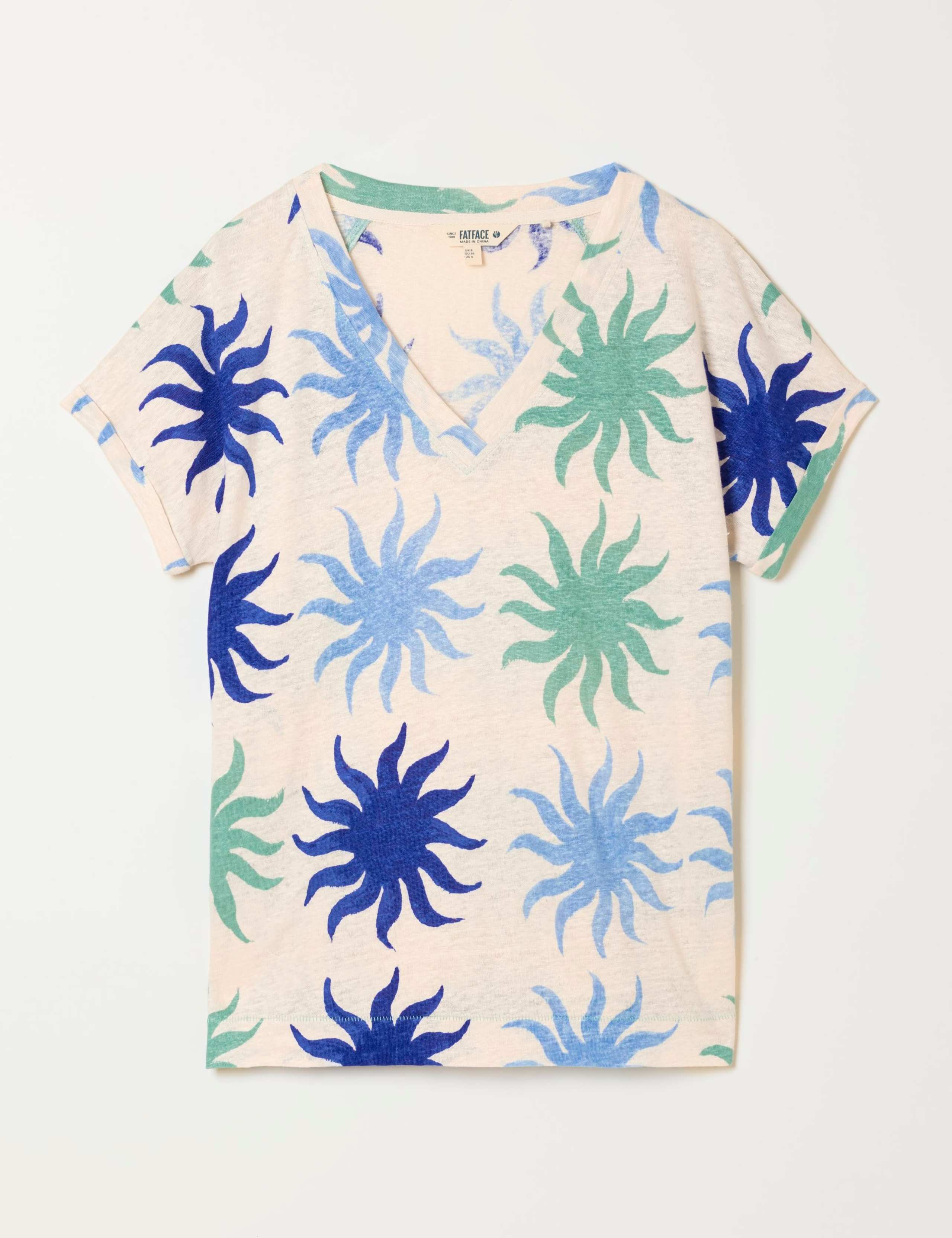 Pure Linen Printed V-Neck T-Shirt 2 of 5