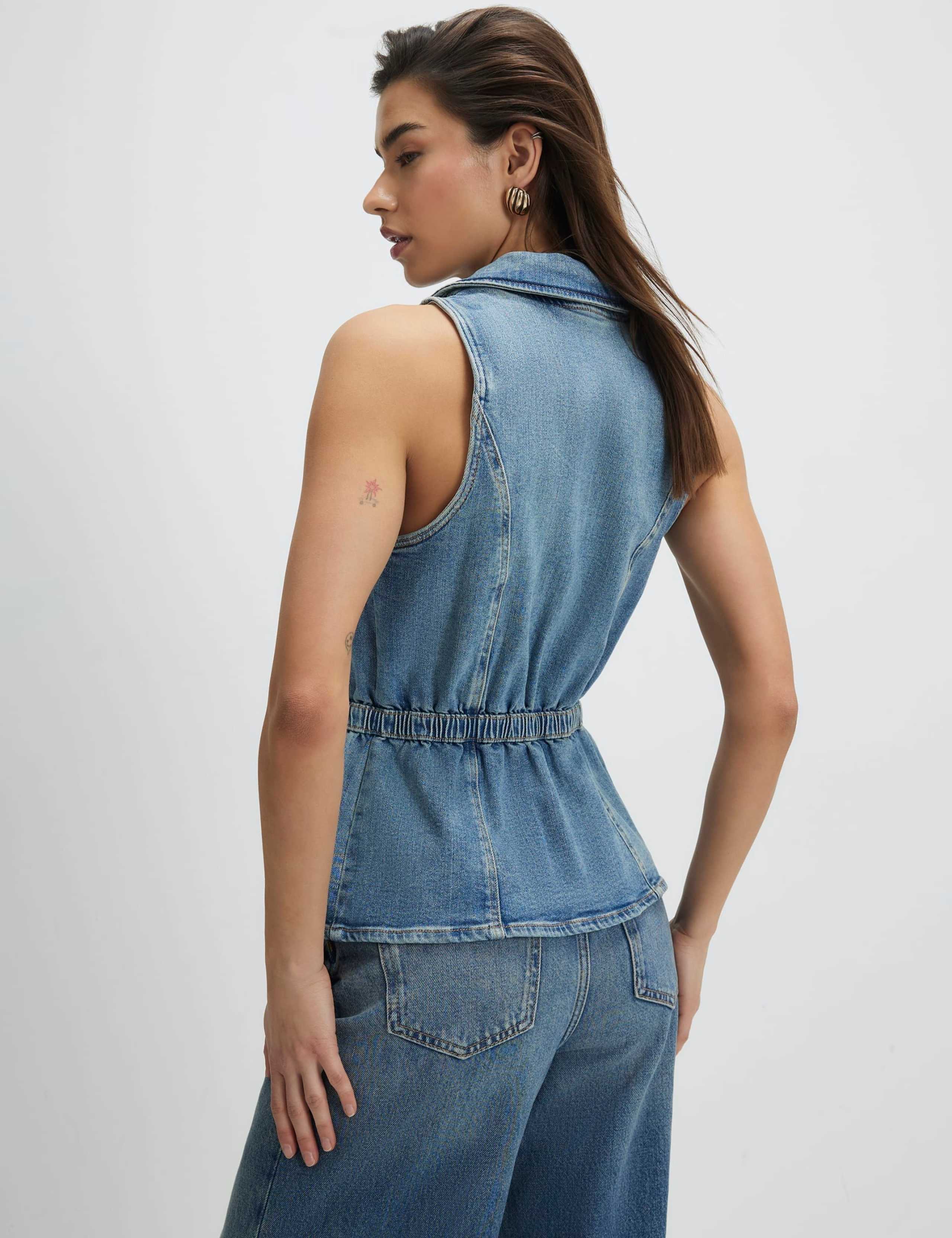 Denim Elasticated Waist Collared Waistcoat 2 of 4