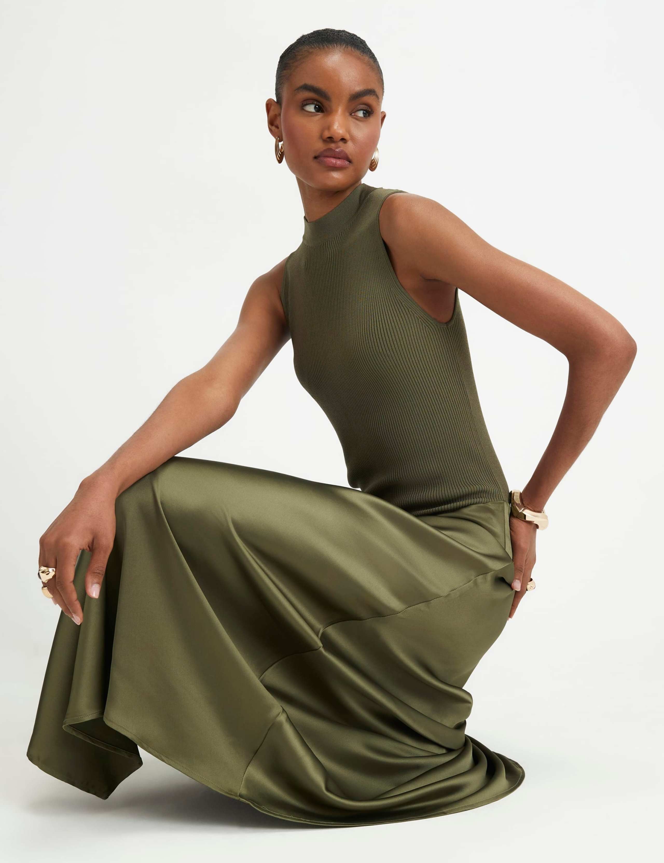 Satin Knitted High Neck Maxi Bodycon Dress 3 of 6
