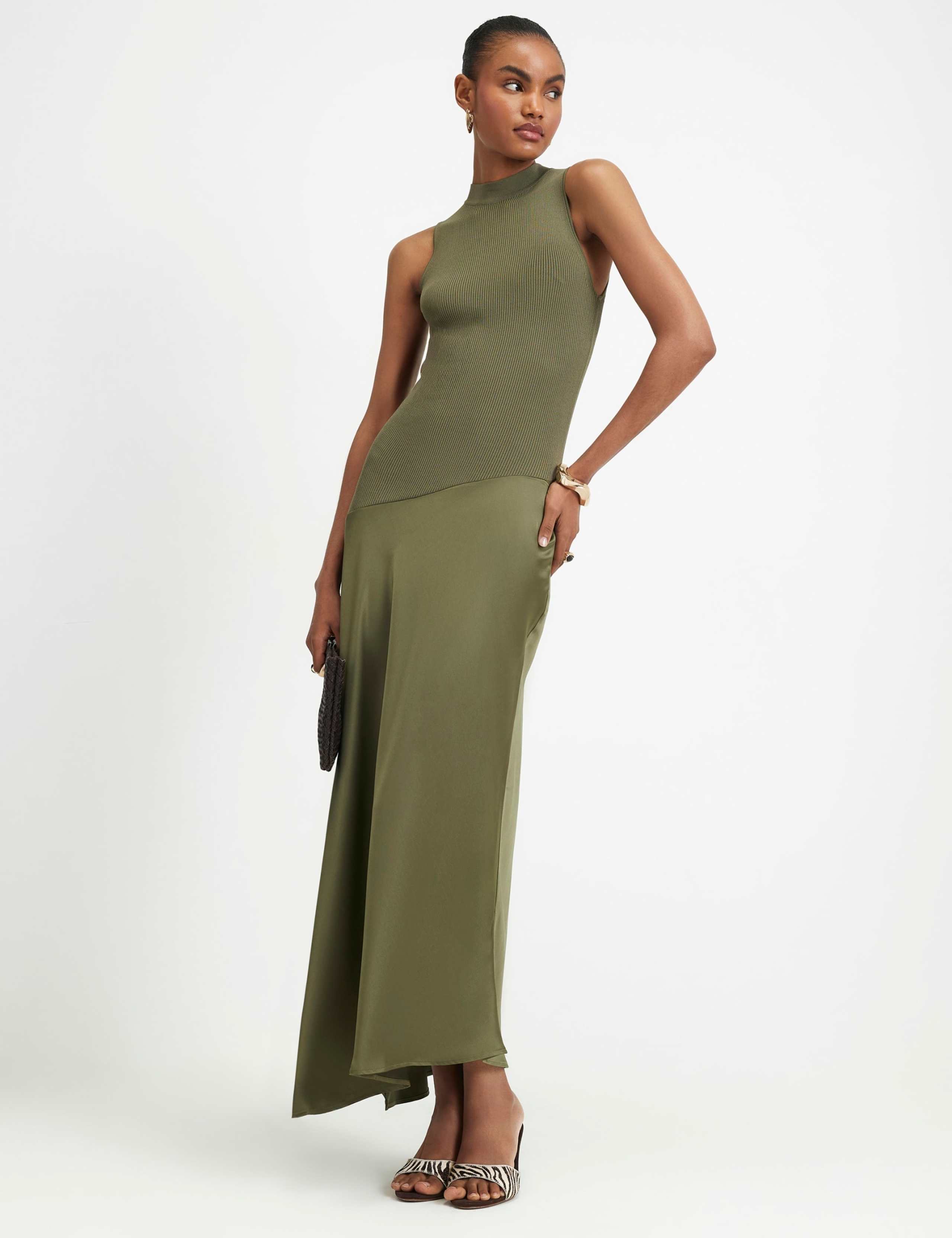 Satin Knitted High Neck Maxi Bodycon Dress 5 of 6