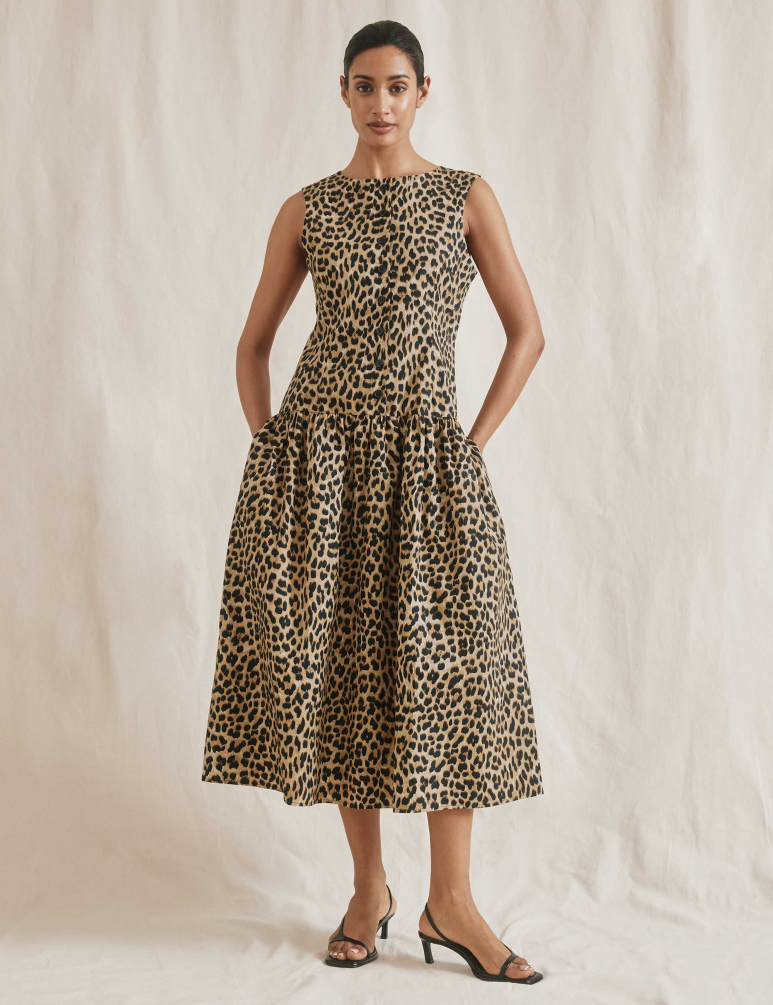 Pure Cotton Animal Print Midi Waistcoat Dress 4 of 6