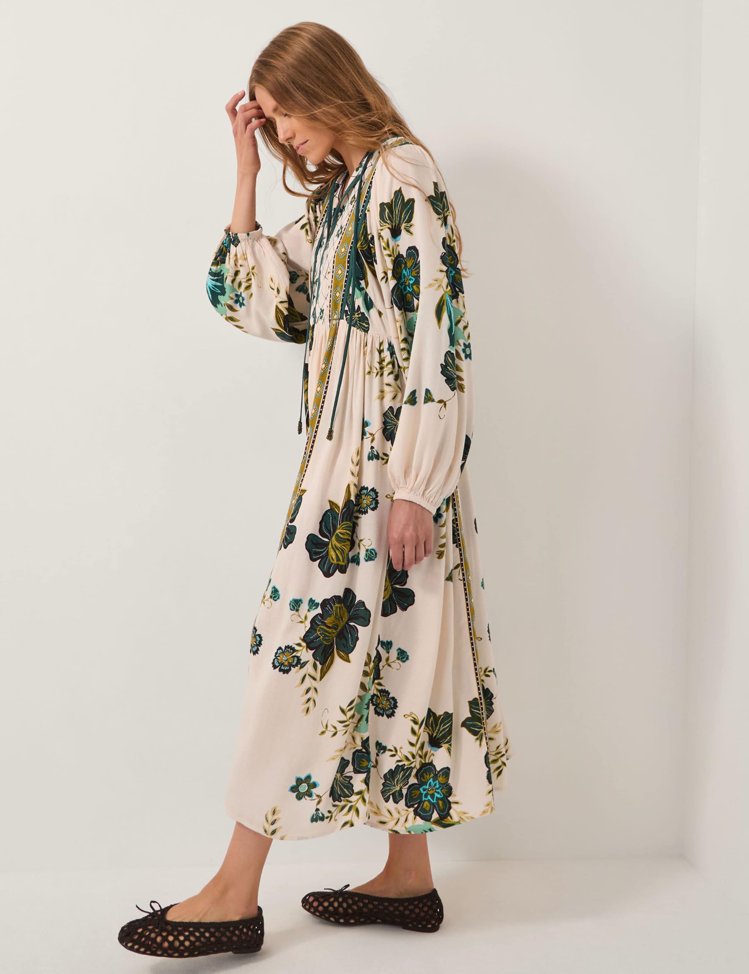 Floral Tie Neck Midi Waisted Dress 3 of 5