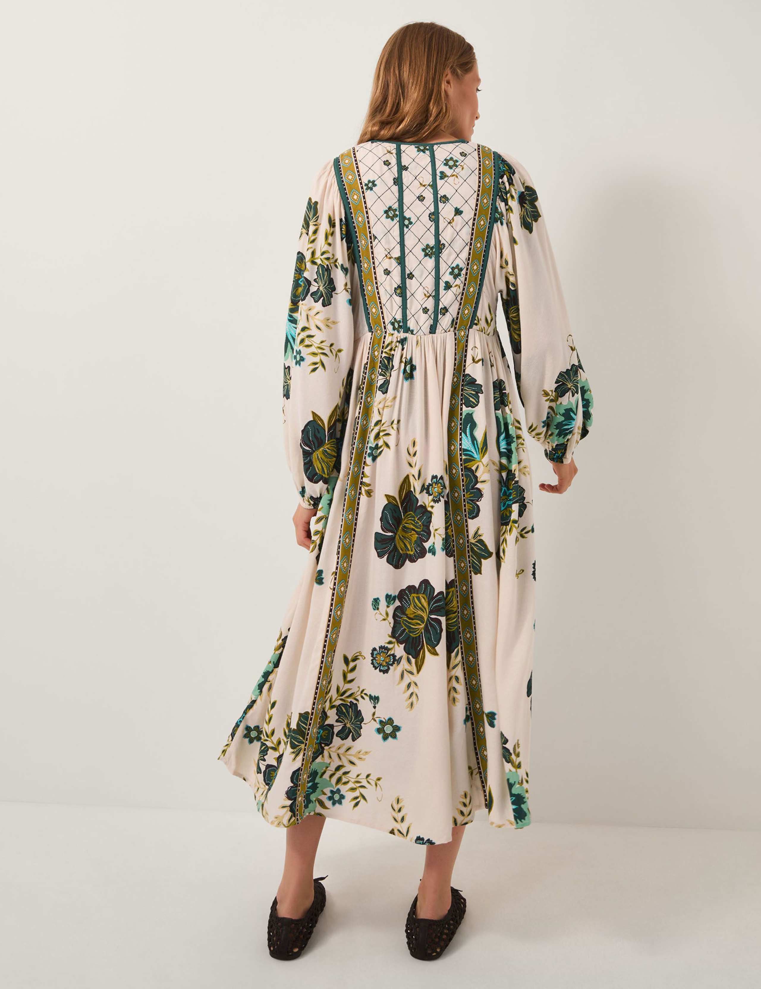Floral Tie Neck Midi Waisted Dress 4 of 5