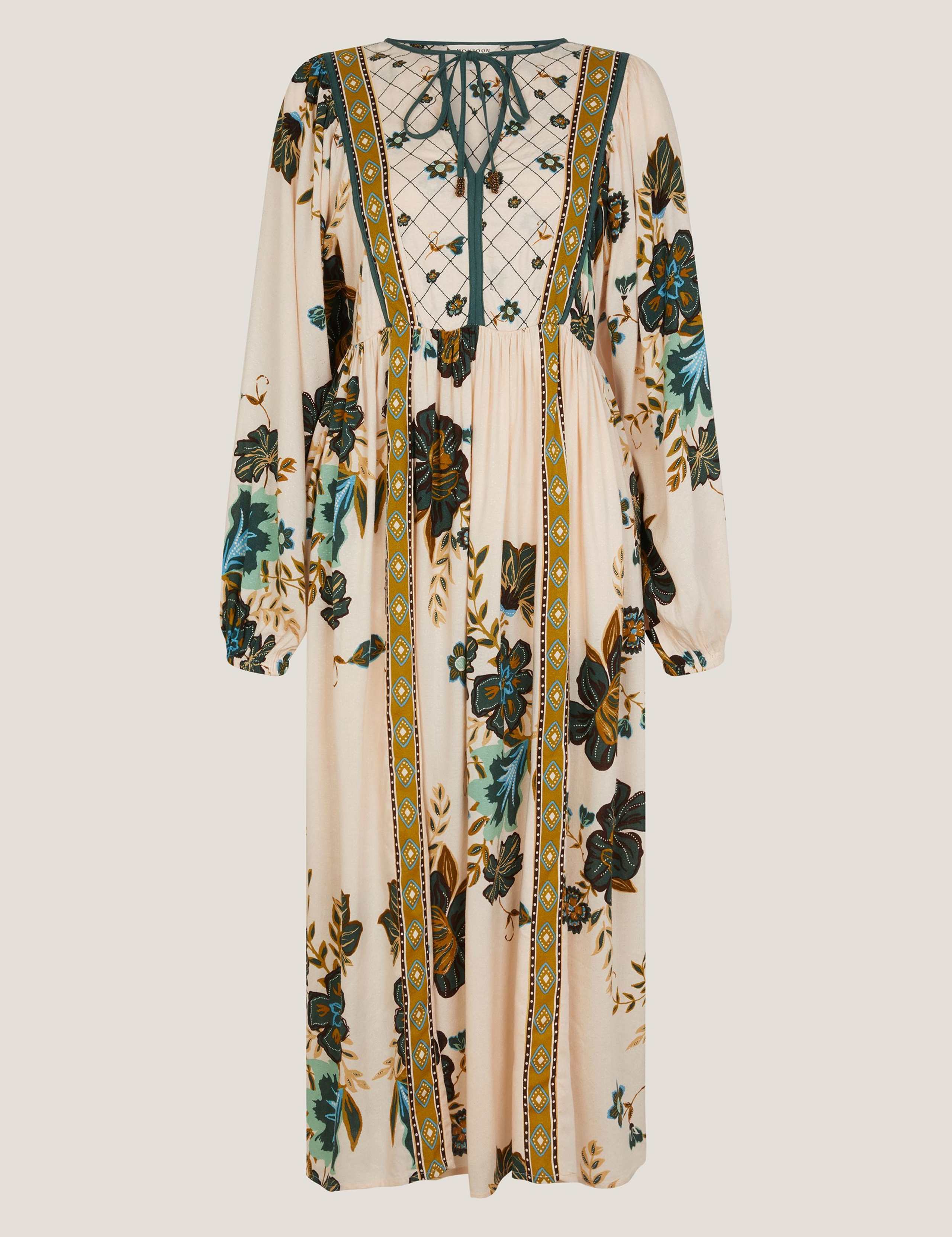 Floral Tie Neck Midi Waisted Dress 2 of 5