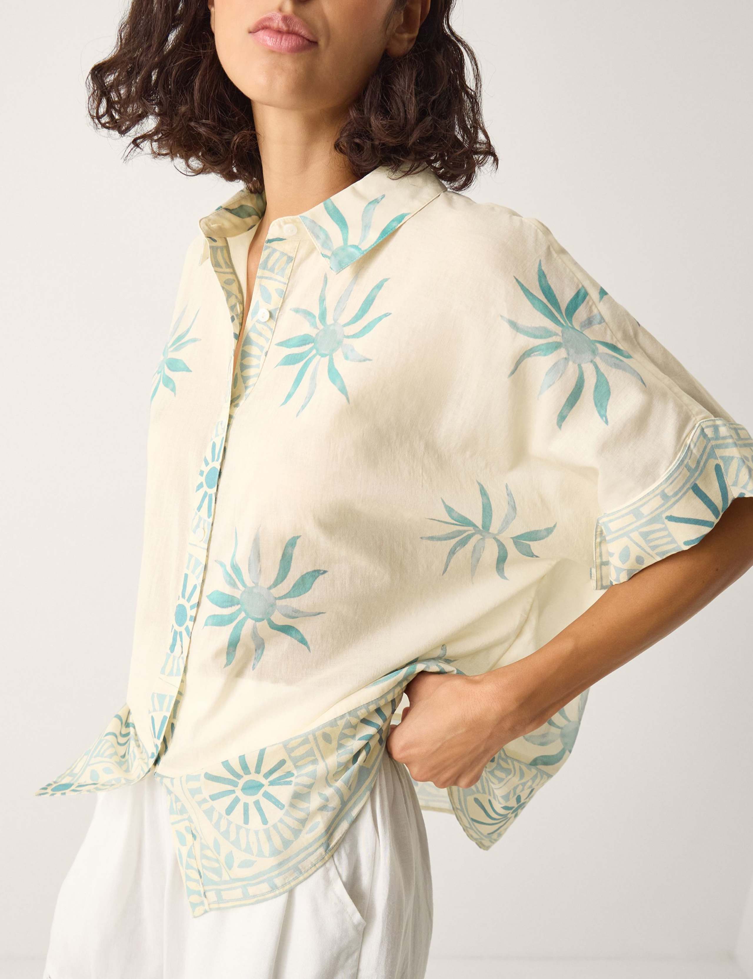 Pure Cotton Sun Print Oversized Collared Shirt 4 of 6
