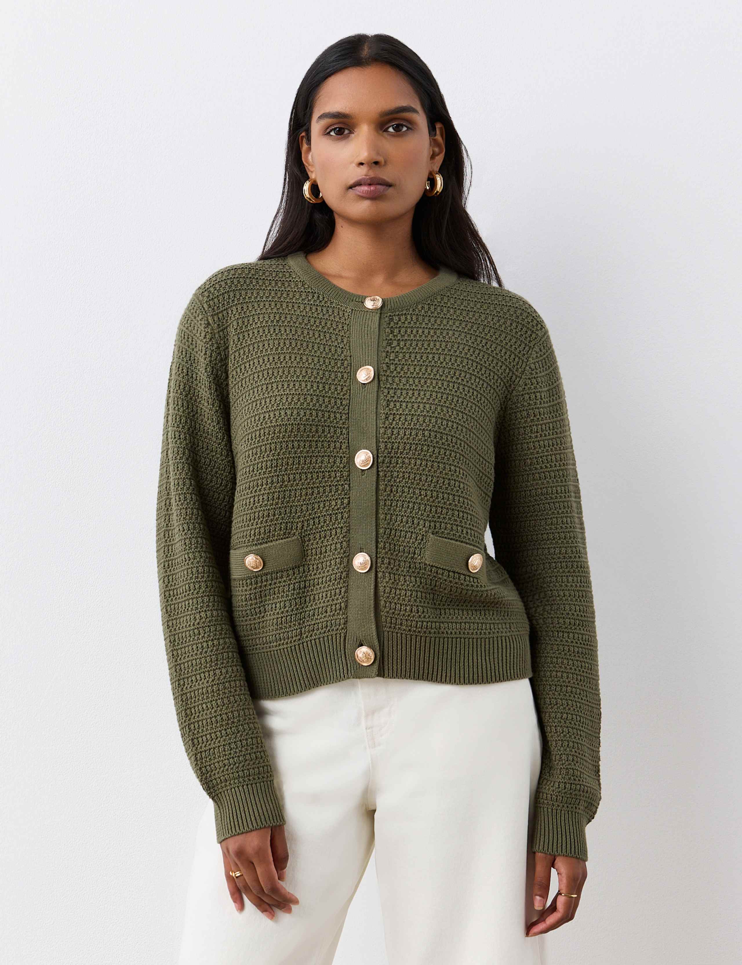 Pure Cotton Textured Button Front Cardigan 1 of 4