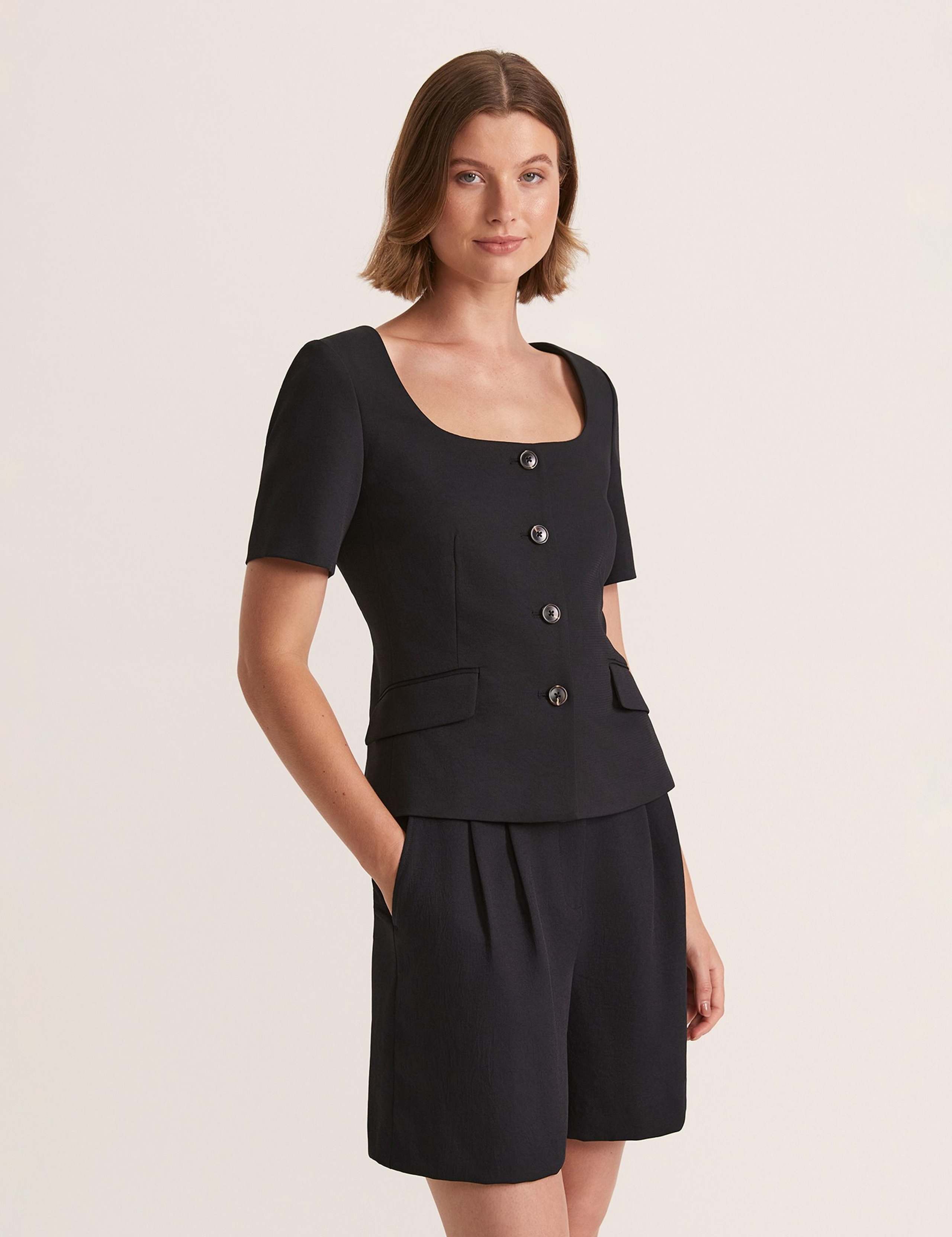 Scoop Neck Button Front Top 3 of 5