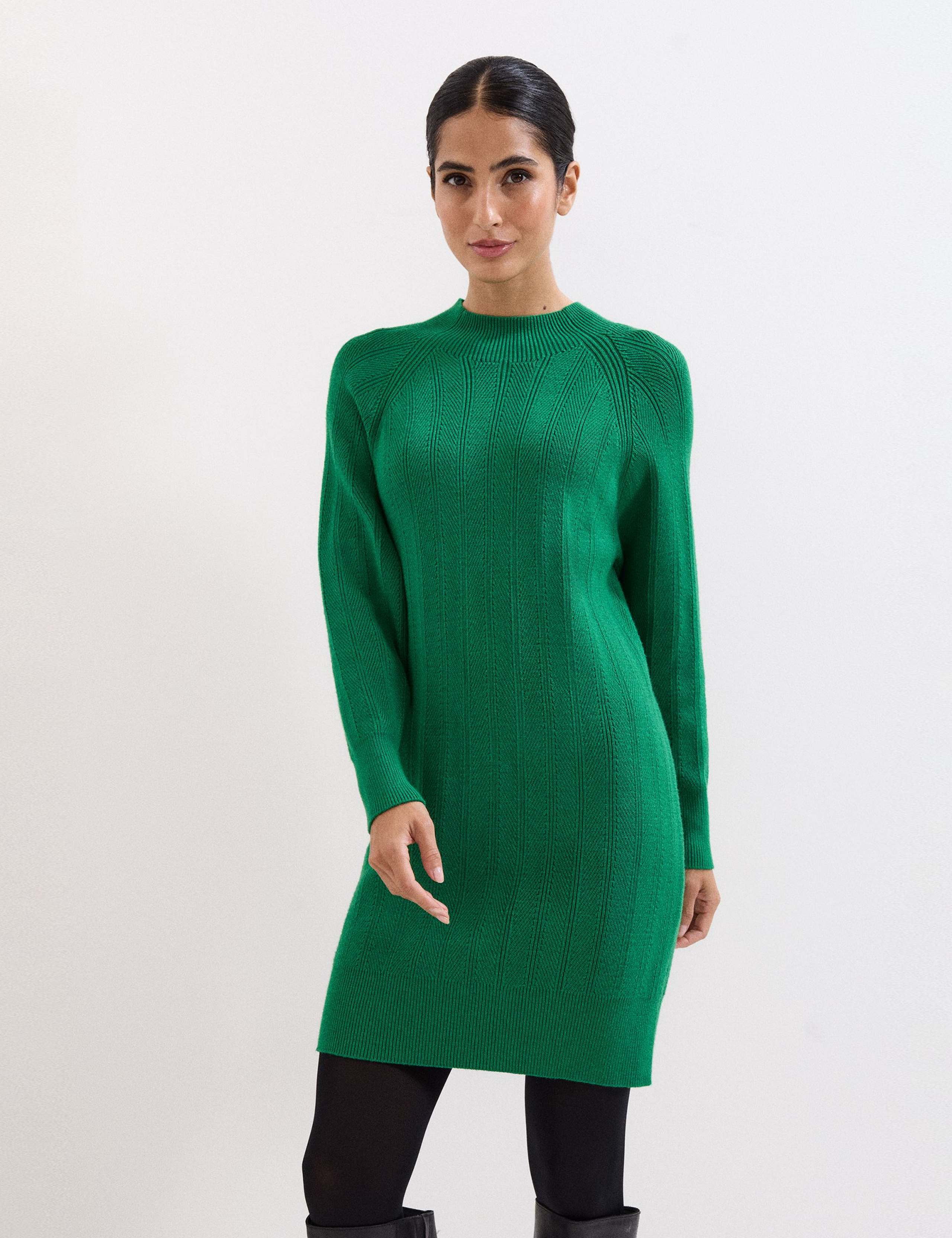 Knitted Textured Round Neck Mini Jumper Dress 1 of 9