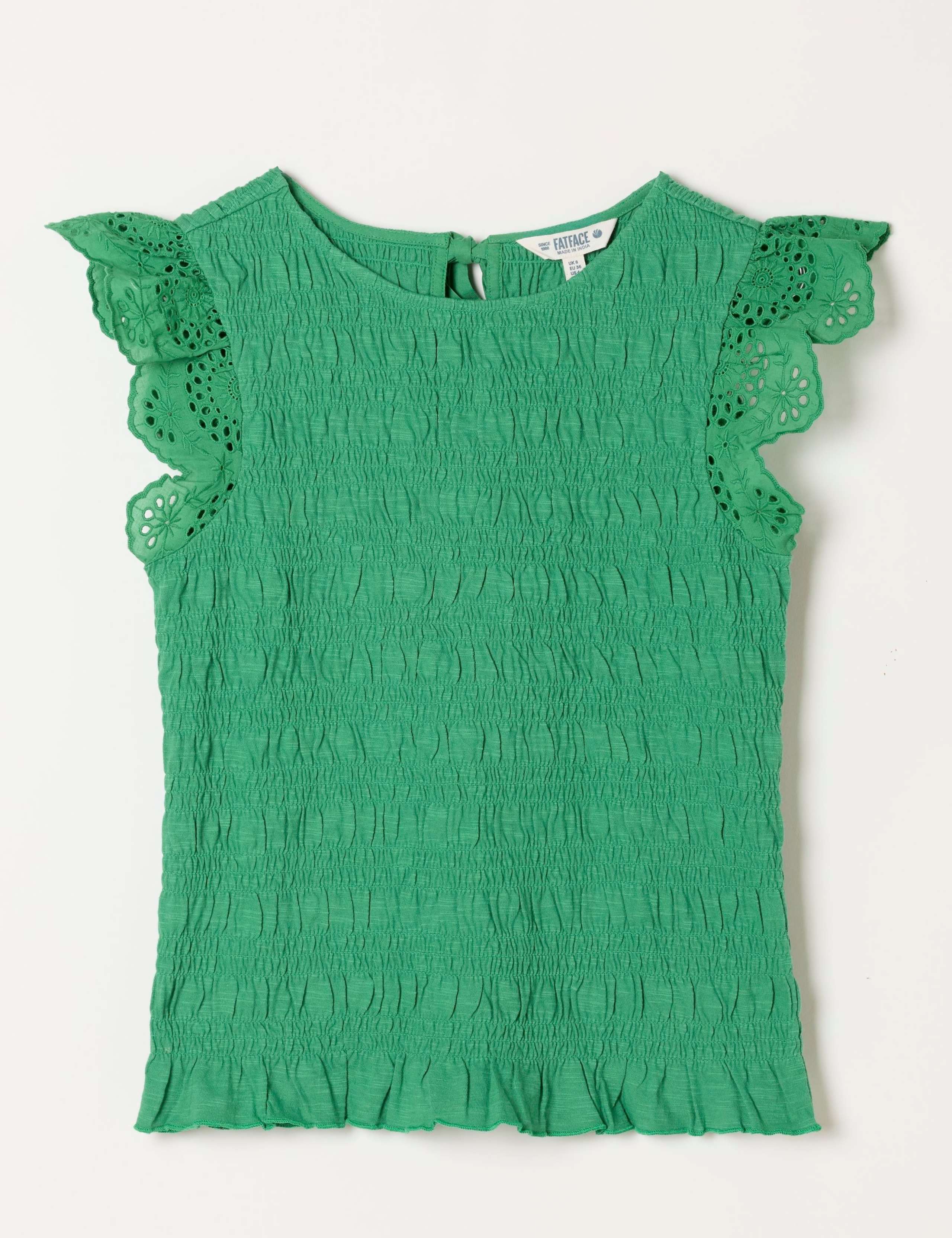 Pure Cotton Shirred Frill Sleeve Top 2 of 7