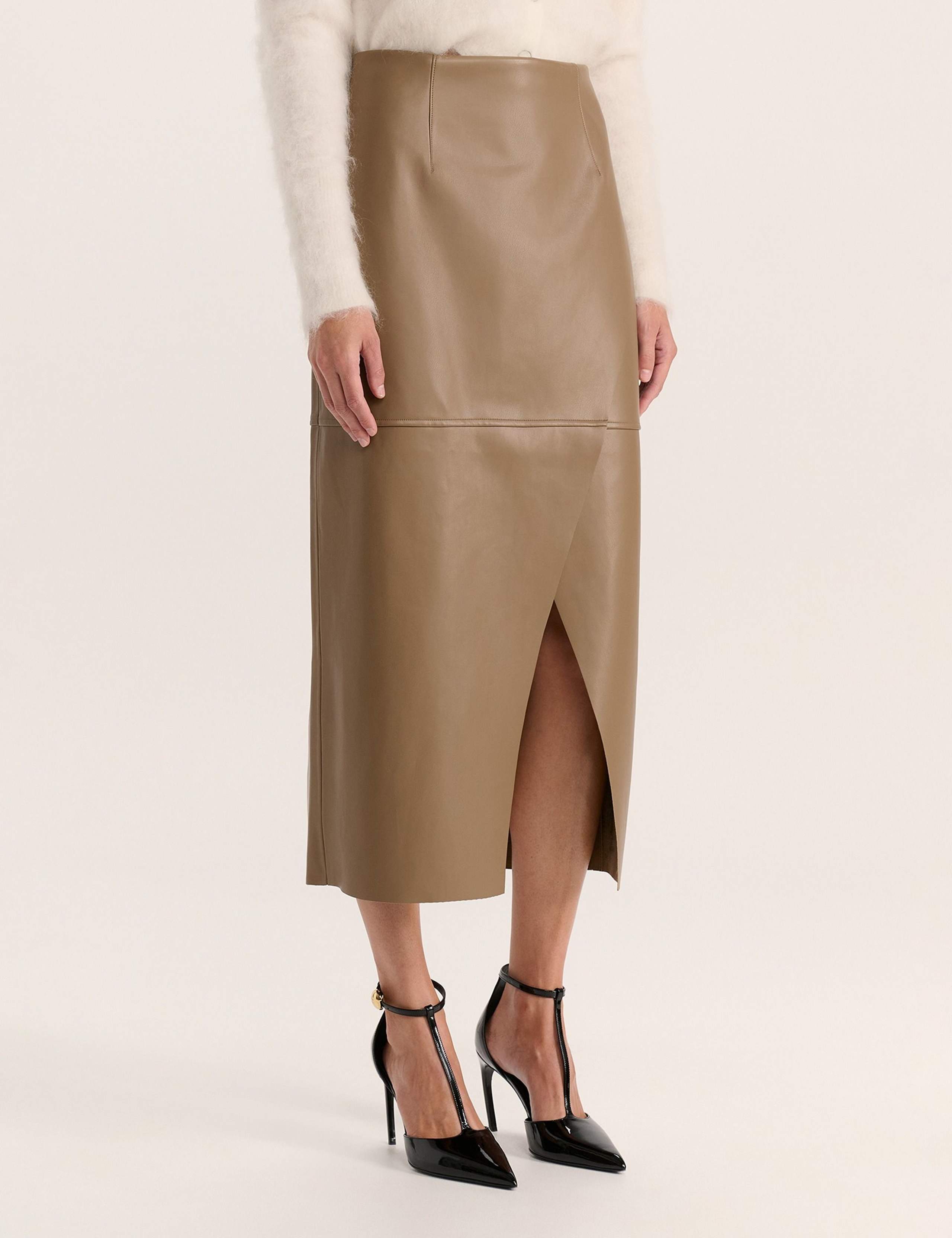 Leather Look Midi Wrap Skirt 3 of 5