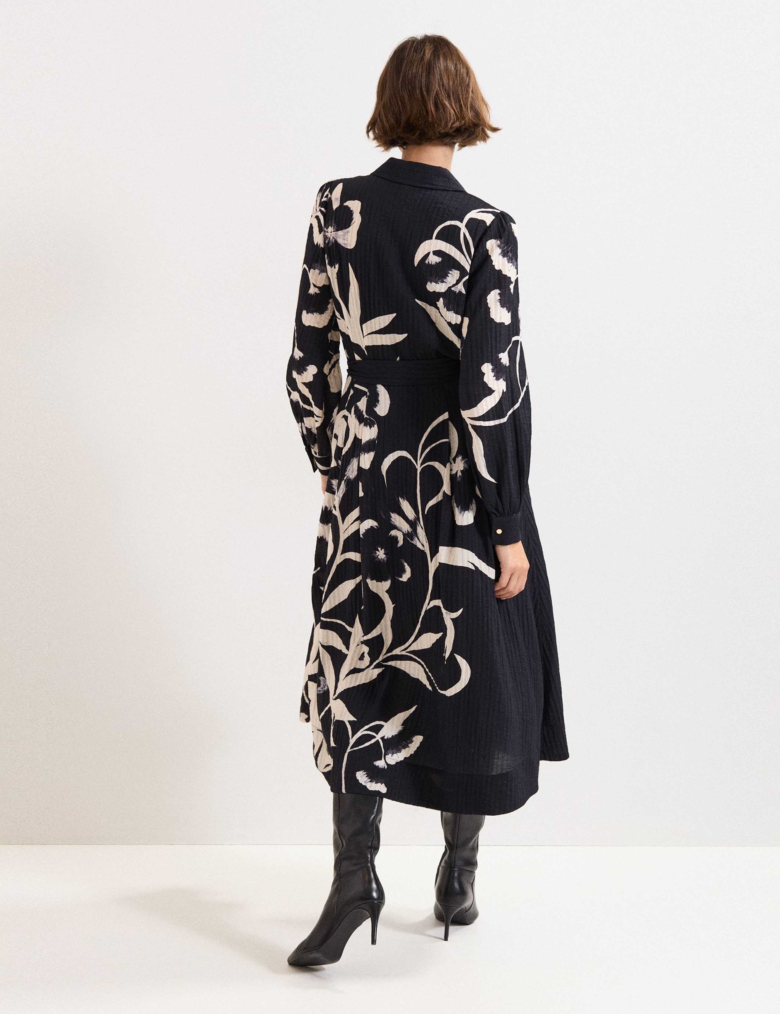 Floral Textured Knee Length Shirt Dress 4 of 8