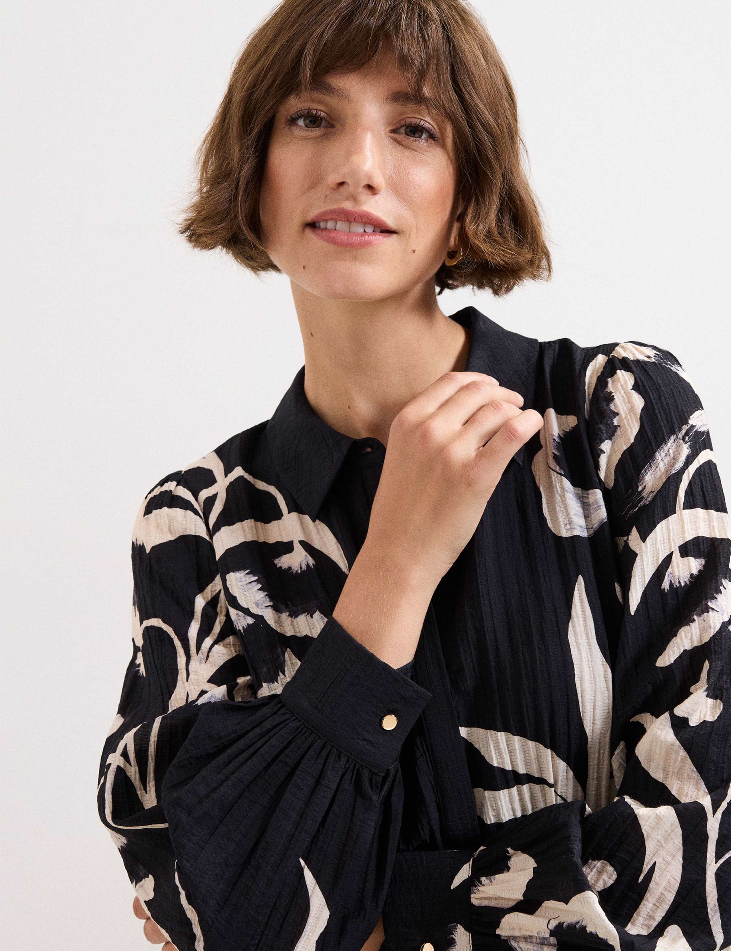 Floral Textured Knee Length Shirt Dress 6 of 8